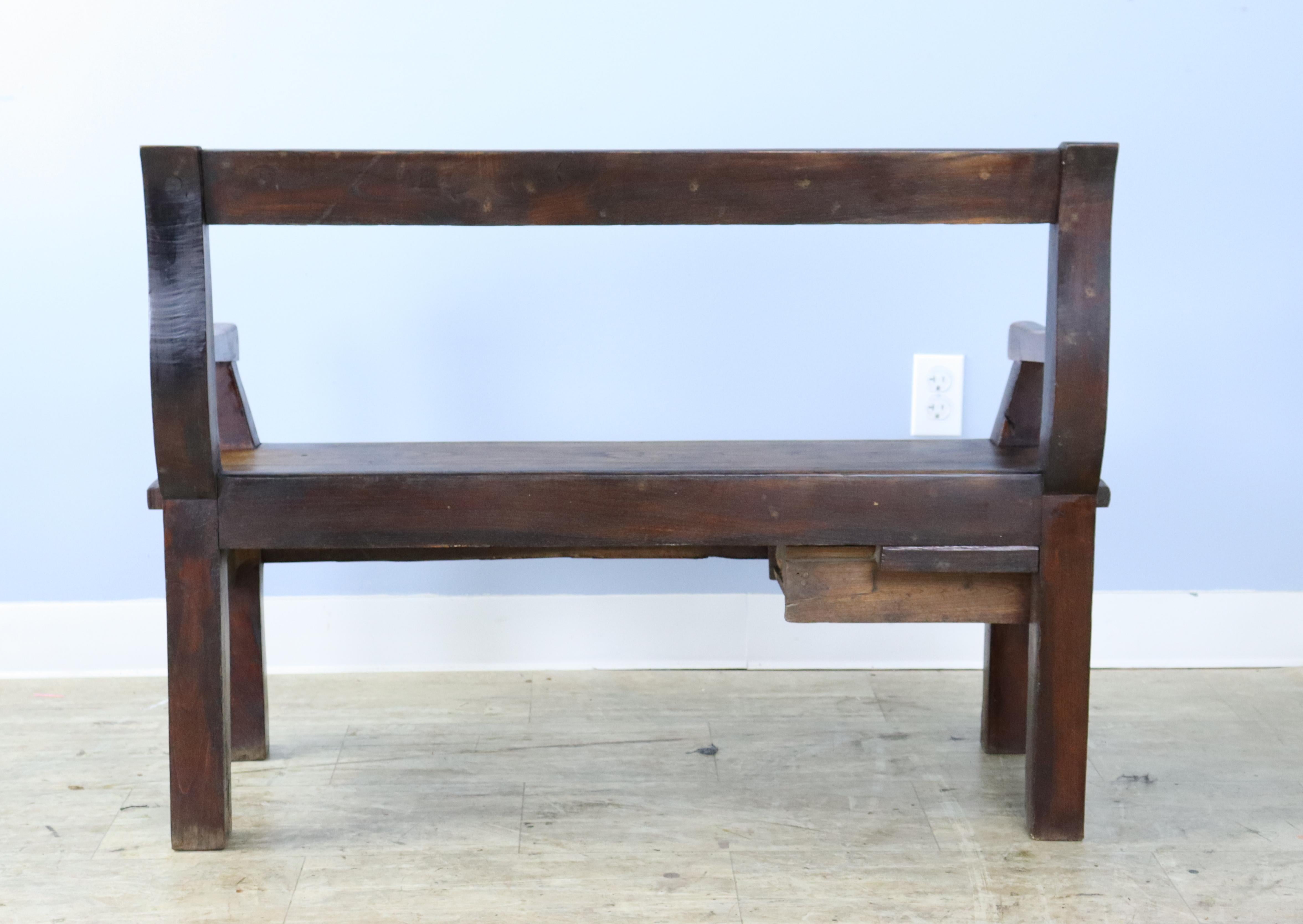Antique Chestnut Bench with One Drawer 5