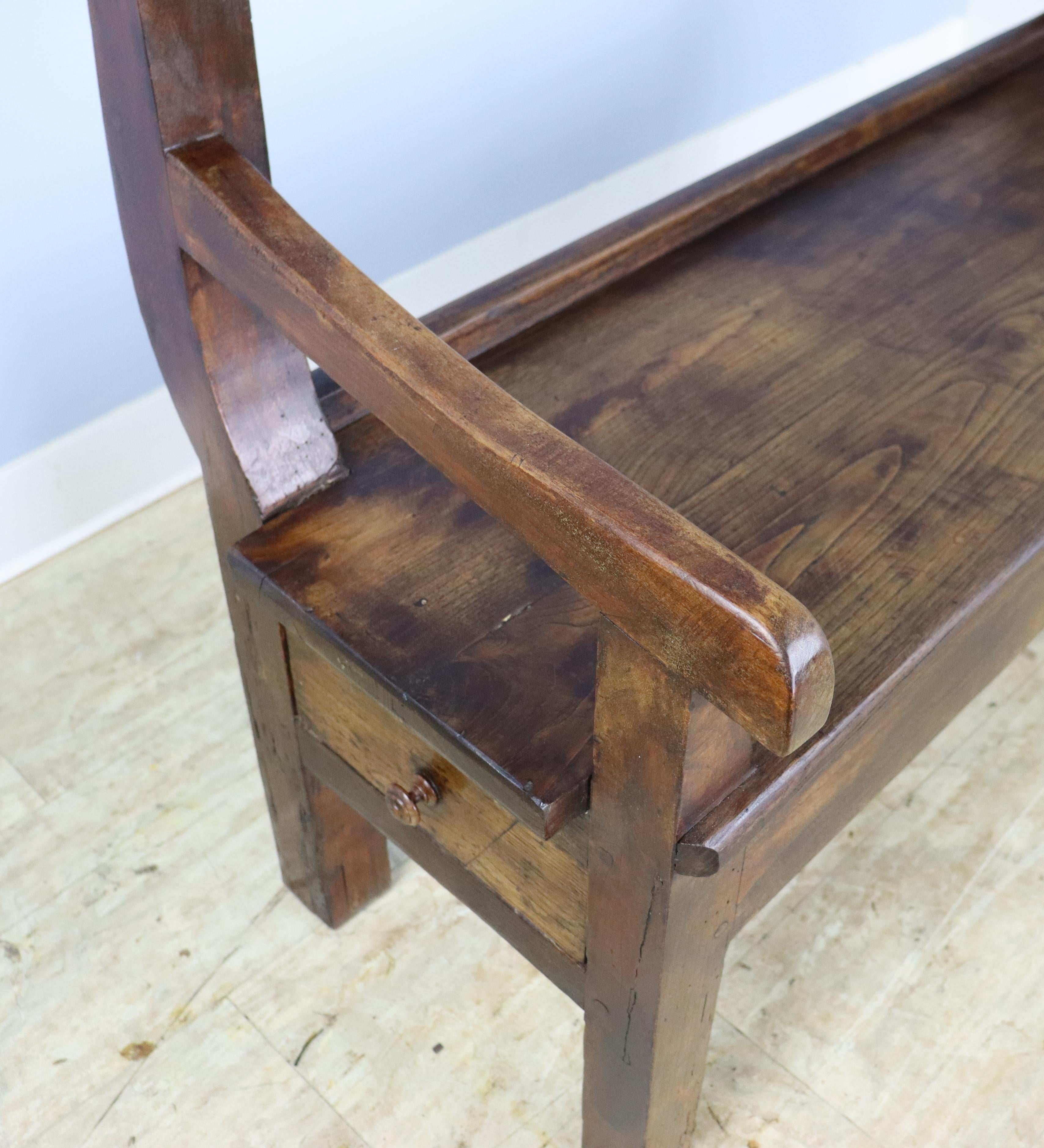 19th Century Antique Chestnut Bench with One Drawer