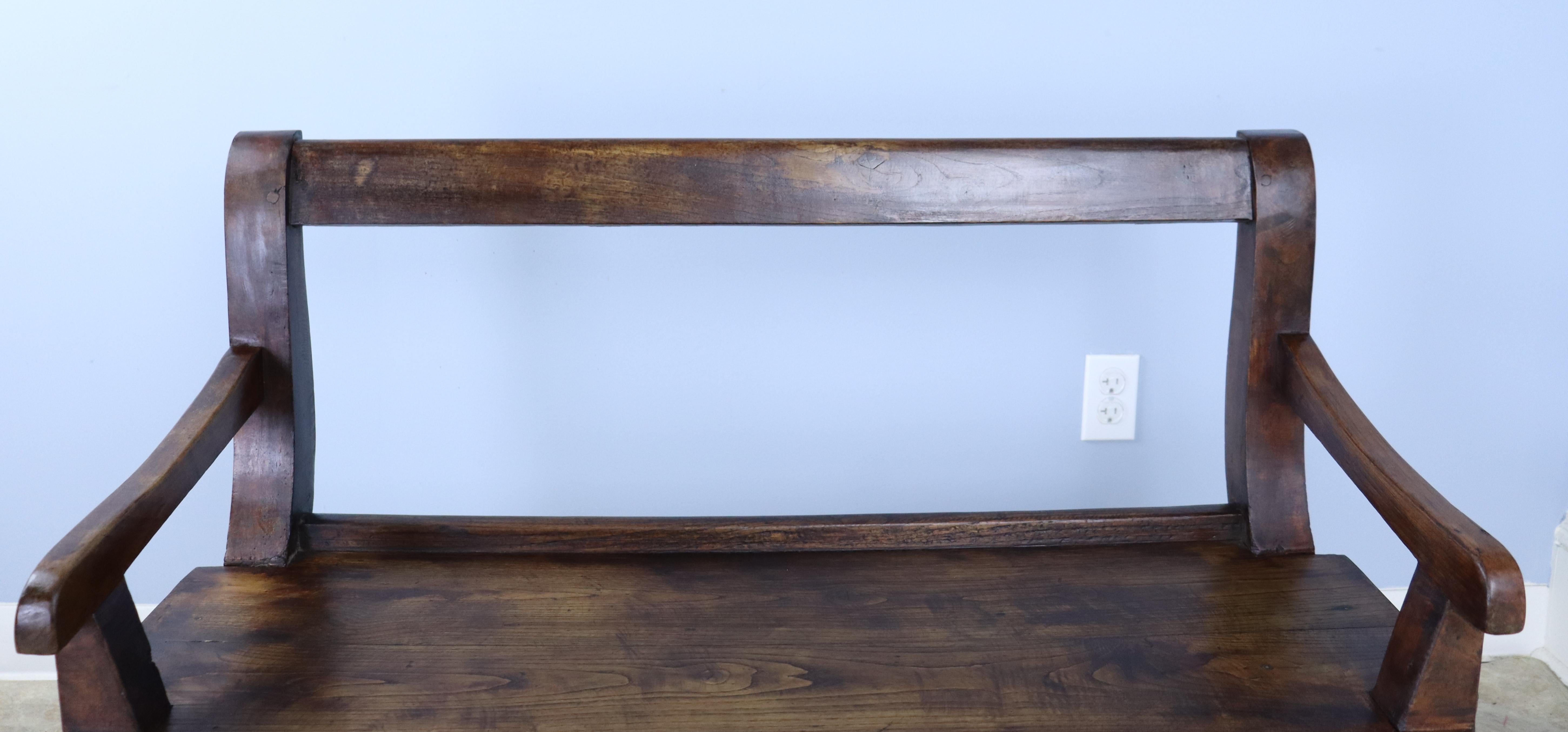Antique Chestnut Bench with One Drawer 1