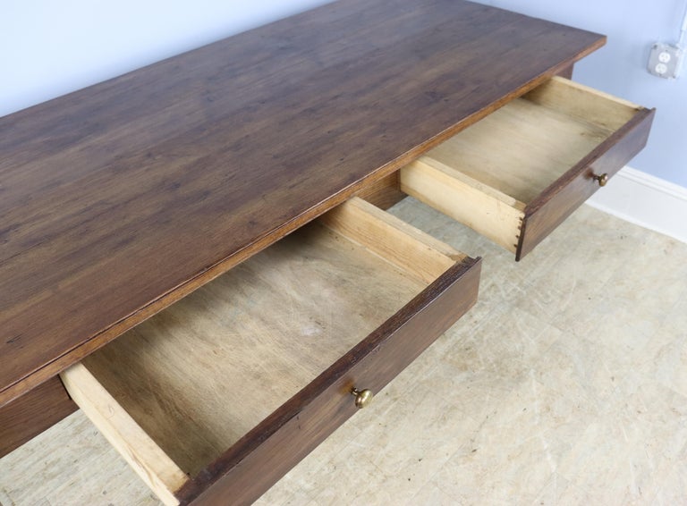 Antique Chestnut Farm Table, Two Drawers For Sale 5