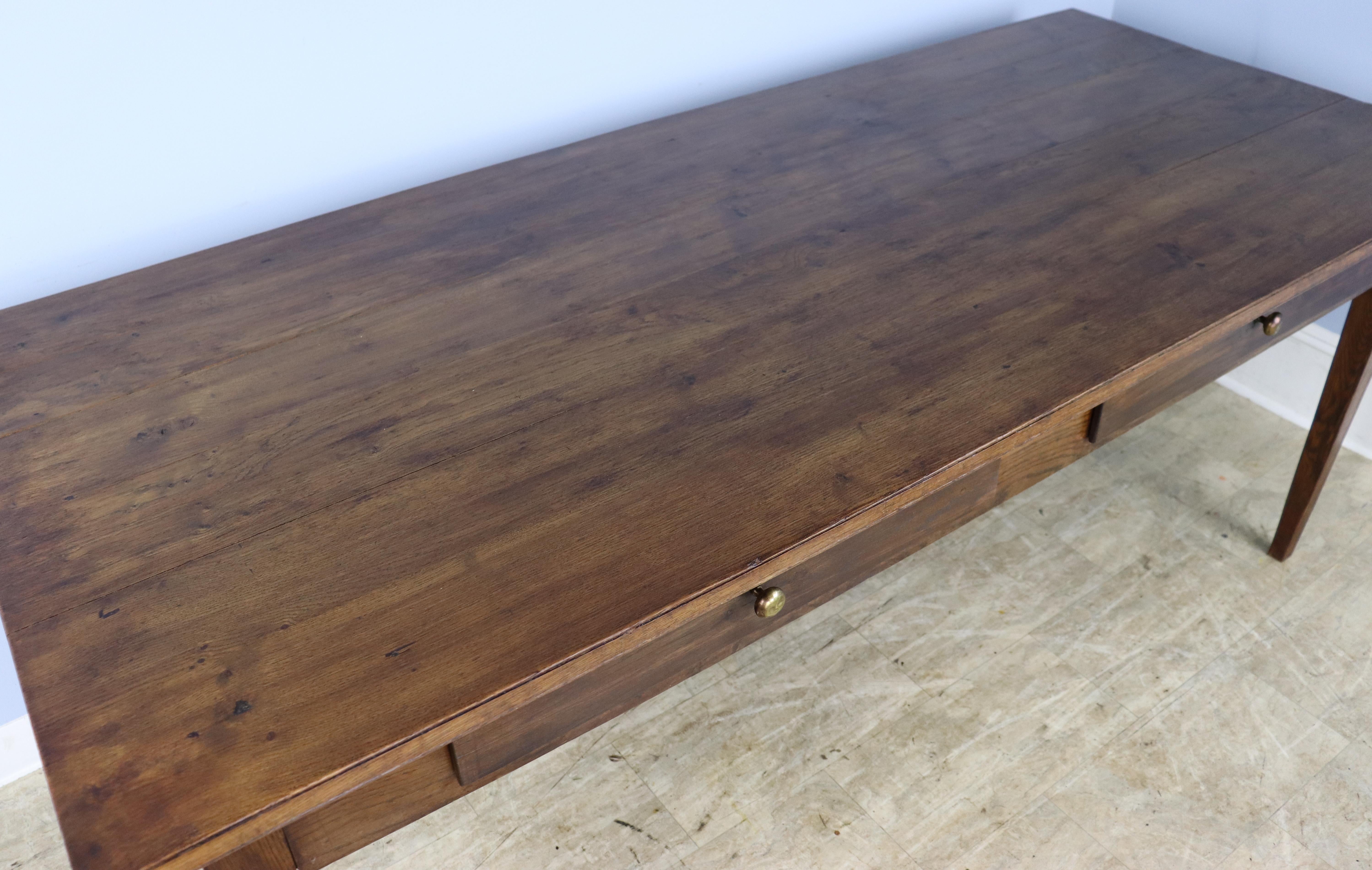 19th Century Antique Chestnut Farm Table, Two Drawers For Sale