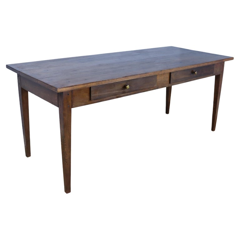 Antique Chestnut Farm Table, Two Drawers For Sale