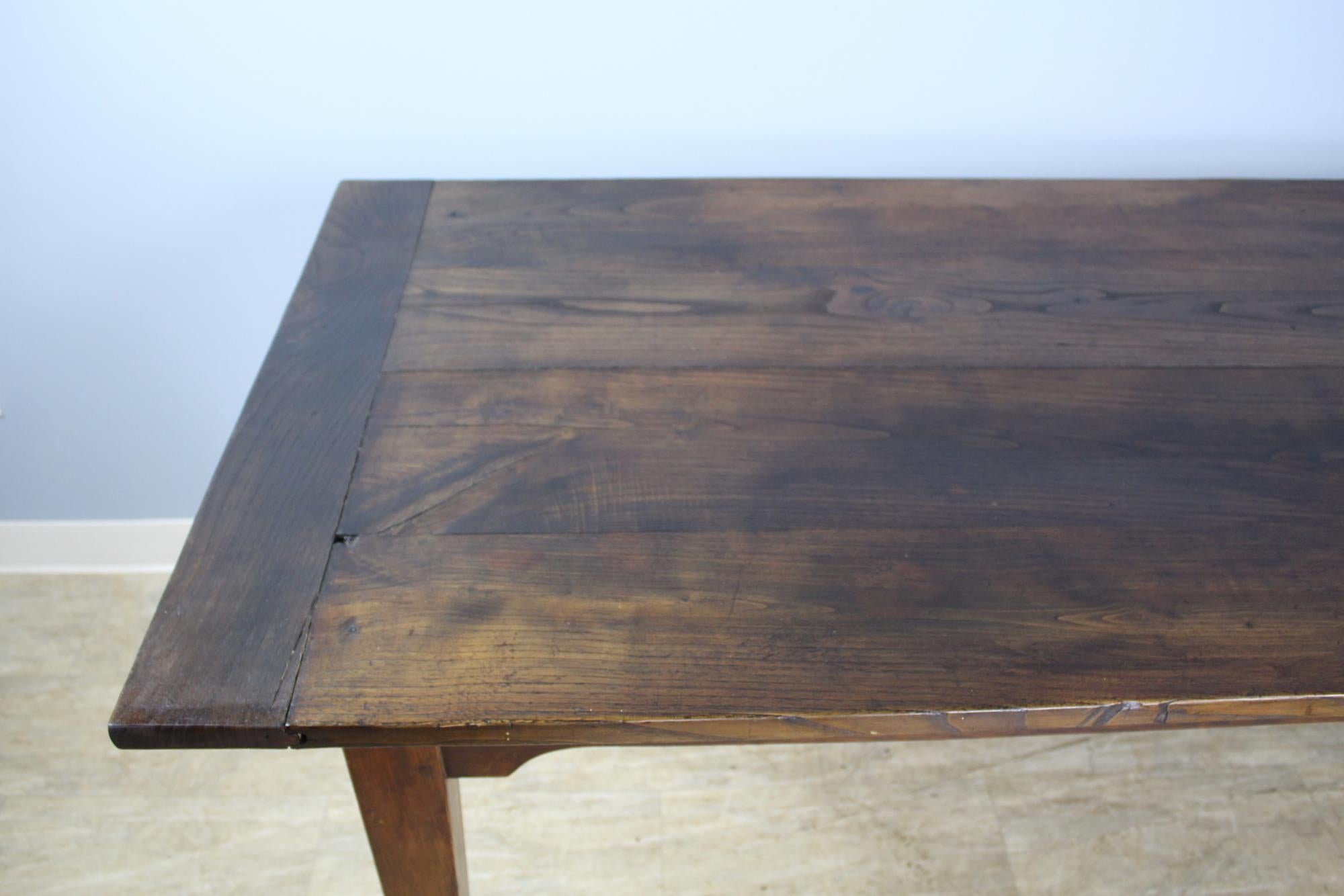 French Antique Chestnut Farm Table with Breadboard Ends