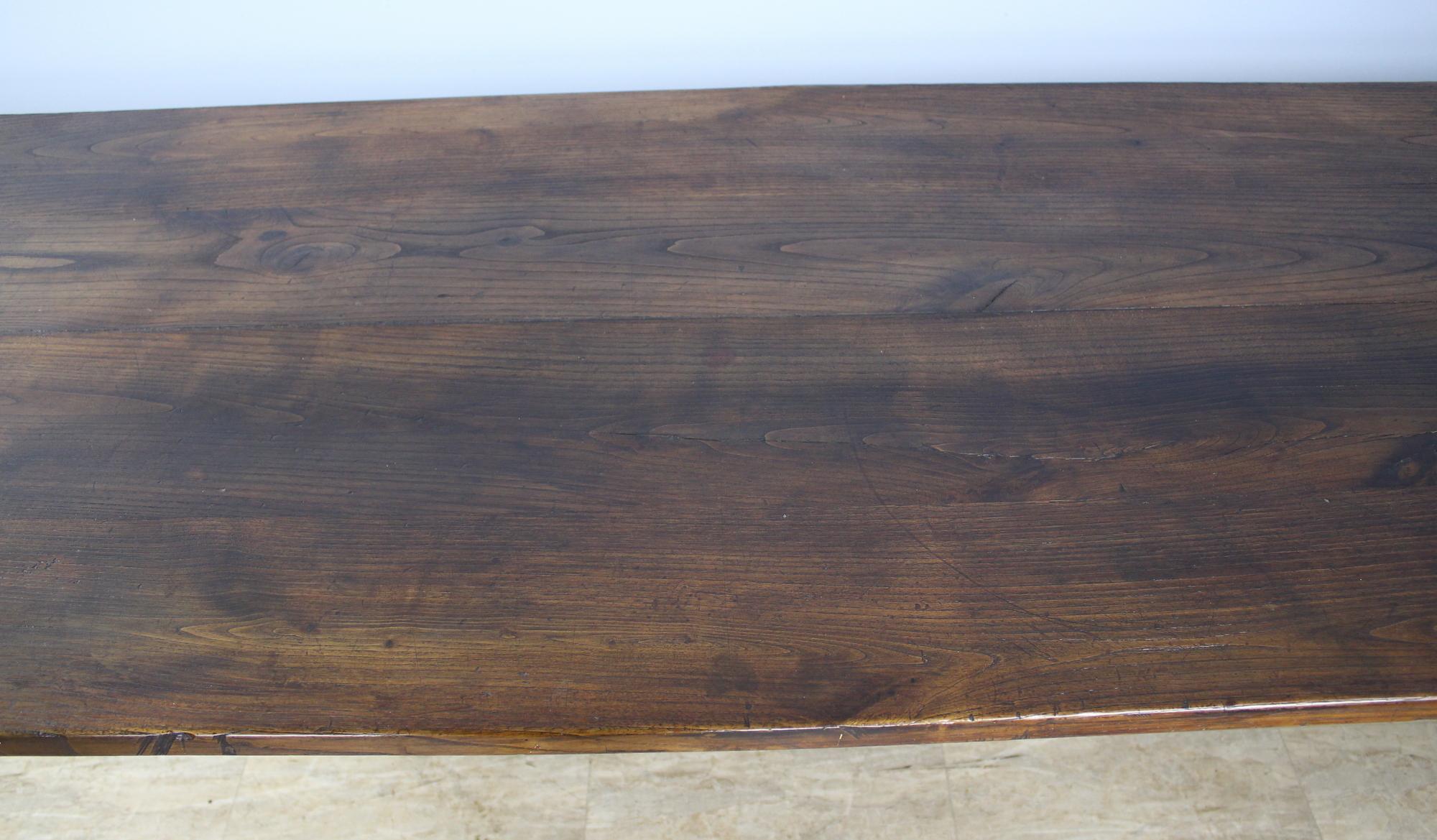 Antique Chestnut Farm Table with Breadboard Ends In Good Condition In Port Chester, NY