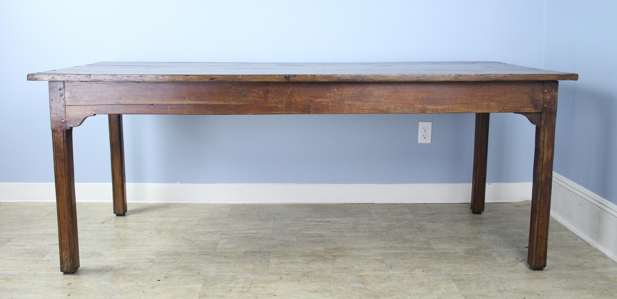 French Antique Chestnut Farm Table with Decorative Edge