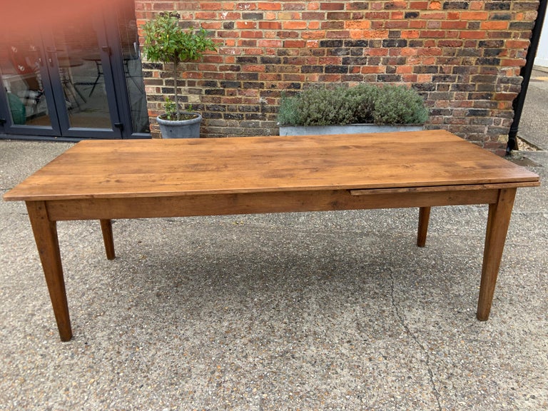 French Provincial Antique Chestnut Farmhouse Table with Extension Leaf