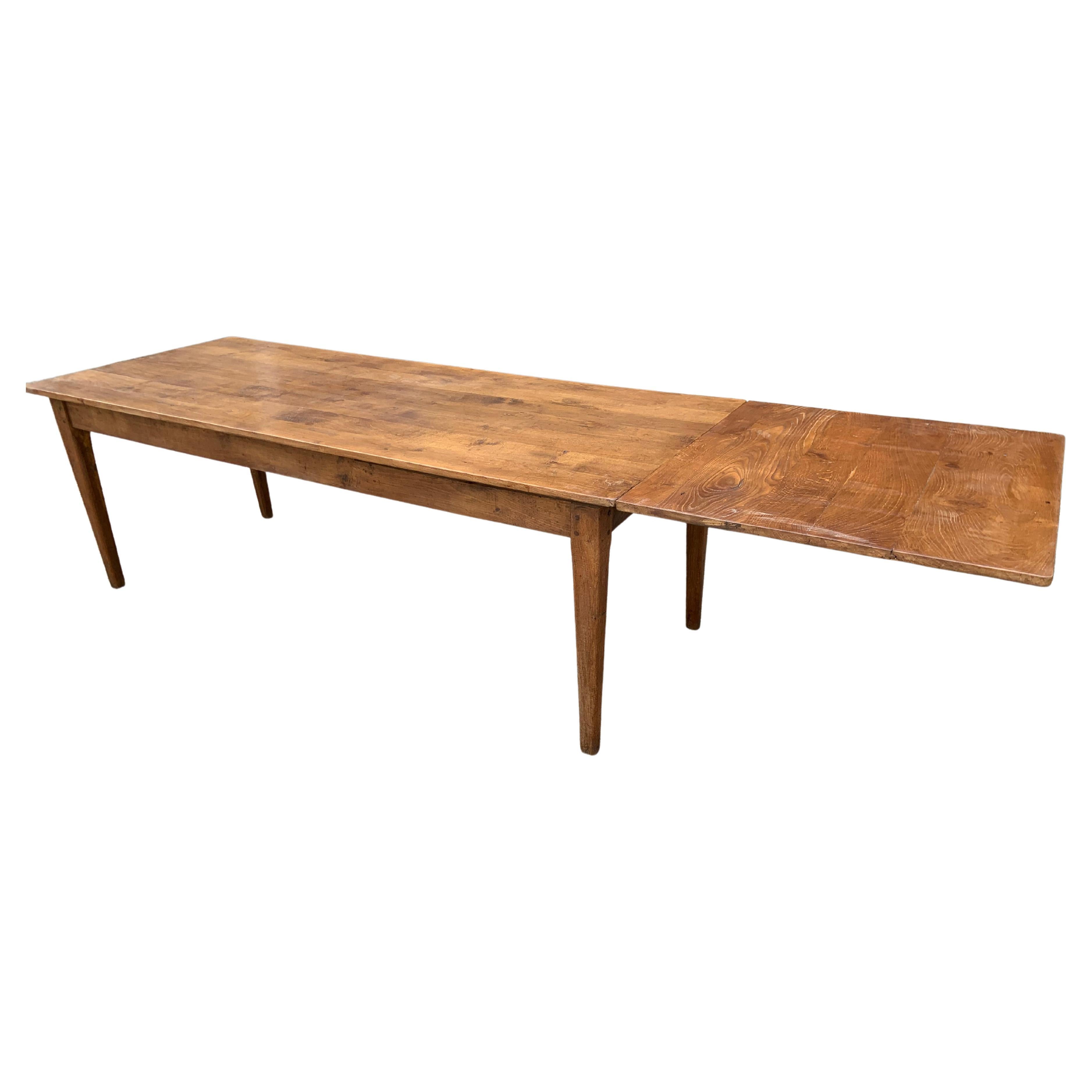 Antique Chestnut Farmhouse Table with Extension Leaf