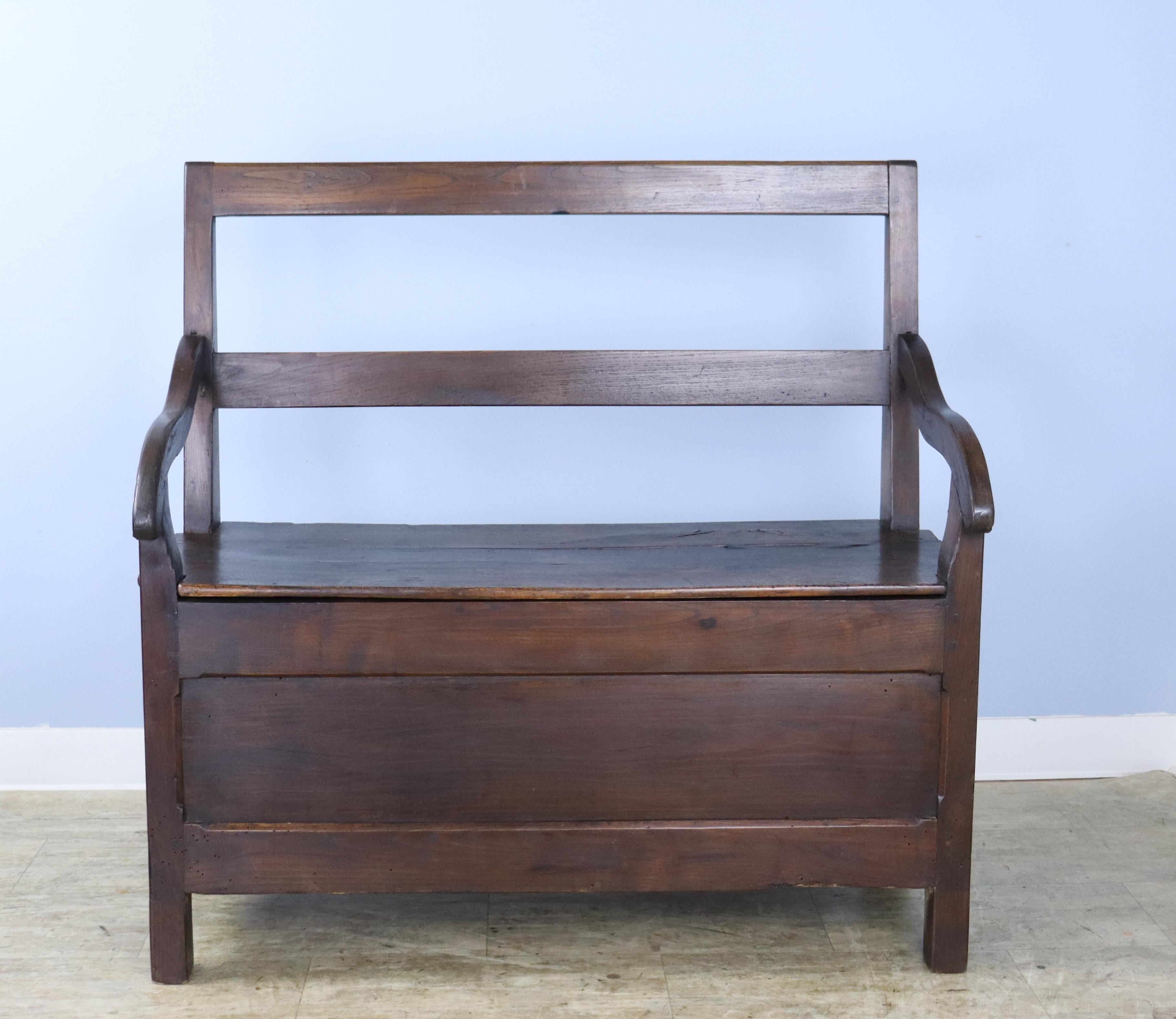 French Antique Chestnut Seat with Lift Lid For Sale