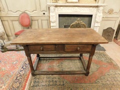Antique Chestnut Table with Drawers, 17th Century Italy