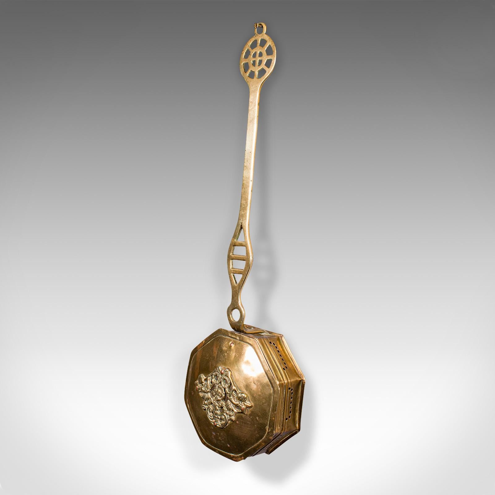 British Antique Chestnut Warmer, English, Brass, Hanging Roaster, Georgian, Circa 1800 For Sale