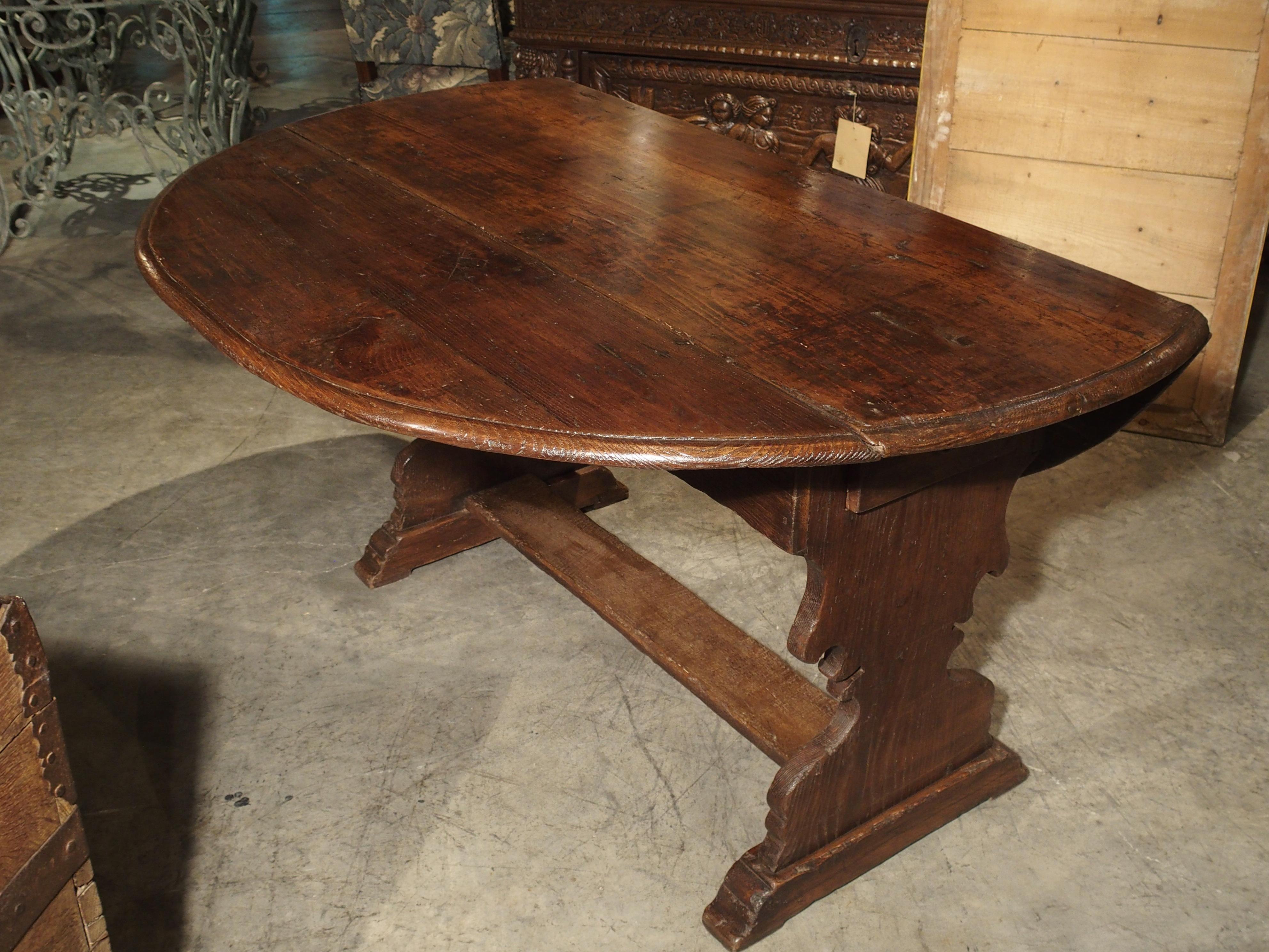 Hand-Carved Antique Chestnut Wood Drop Leaf Table from Italy, circa 1790