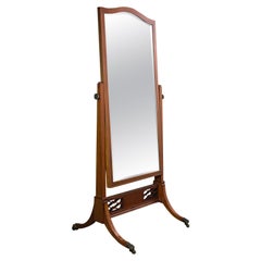 Antique Cheval Mirror, English, Walnut, Glass, Bedroom, Boxwood, Victorian, 1900