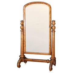 Miroir ancien de style chevalet, érable moucheté français, 1860
