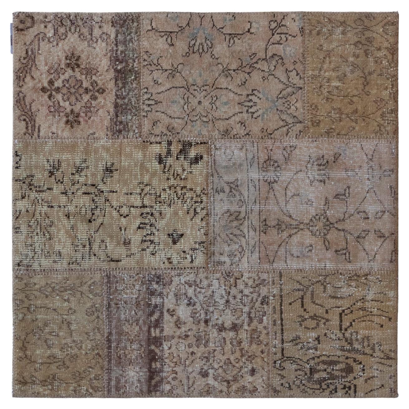 Nature Inspired Motifs Wool Cotton Rug by Deanna Comellini 120x120 cm For Sale