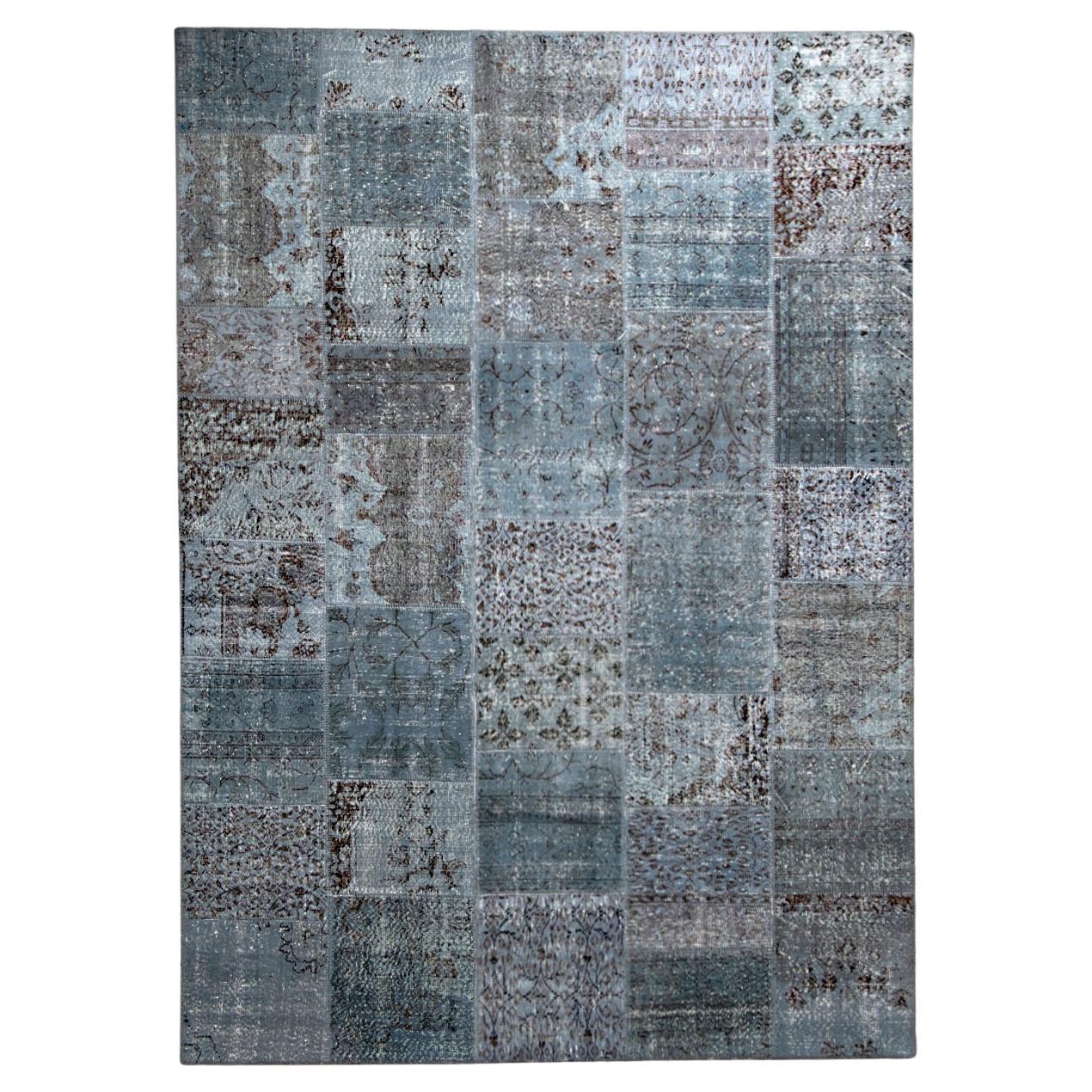 Antique Chic Vintage Blue Brown Wool Cotton Rug by Deanna Comellini 250x350 cm For Sale