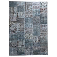 Antiquities Chic Vintage Blue Brown Wool Cotton Rug by Deanna Comellini 250x350 cm