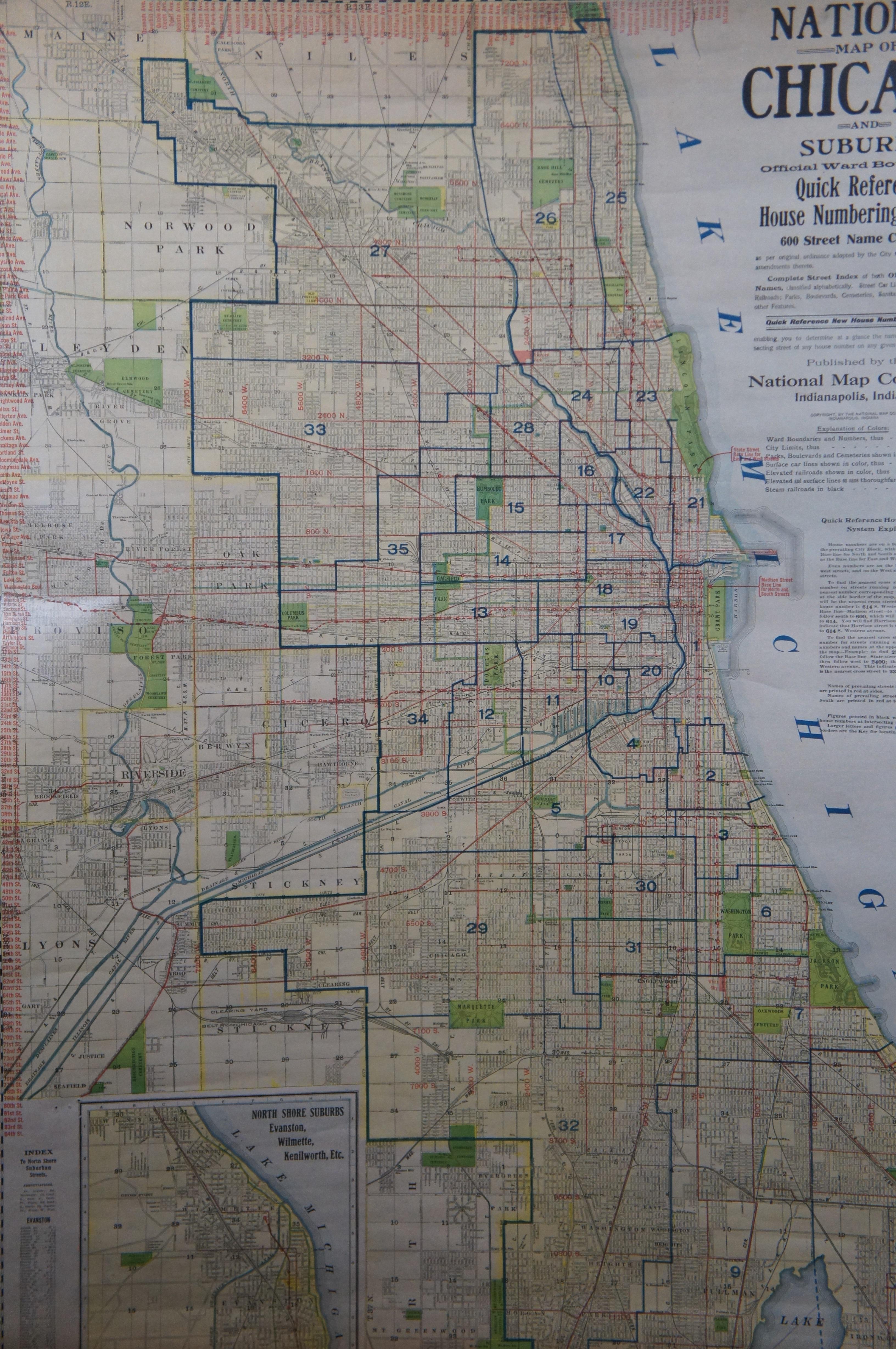 20th Century Antique Chicago Illinois National Map Commercial Rollup Classroom Census Map 47