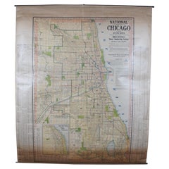 Antique Chicago Illinois National Map Commercial Rollup Classroom Census Map 47"