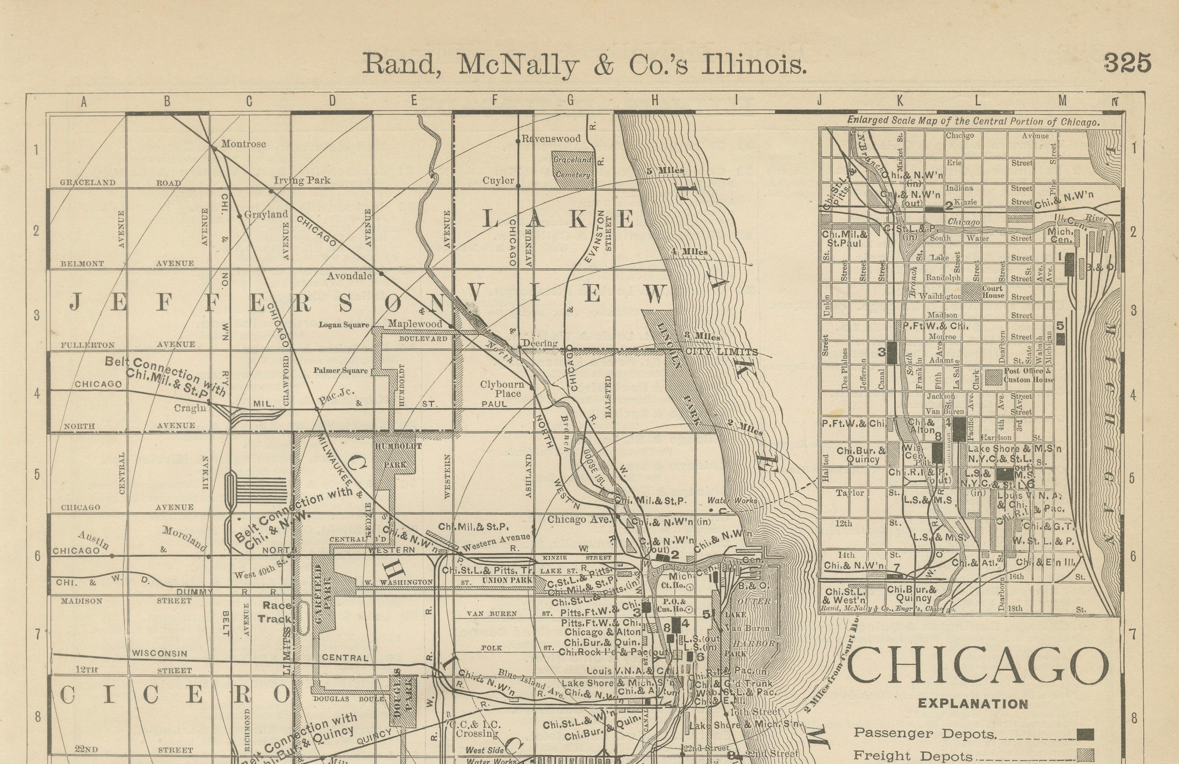 Antique Chicago Map Wall Art – Railroads, Lake Michigan & City Grid, ca.1888