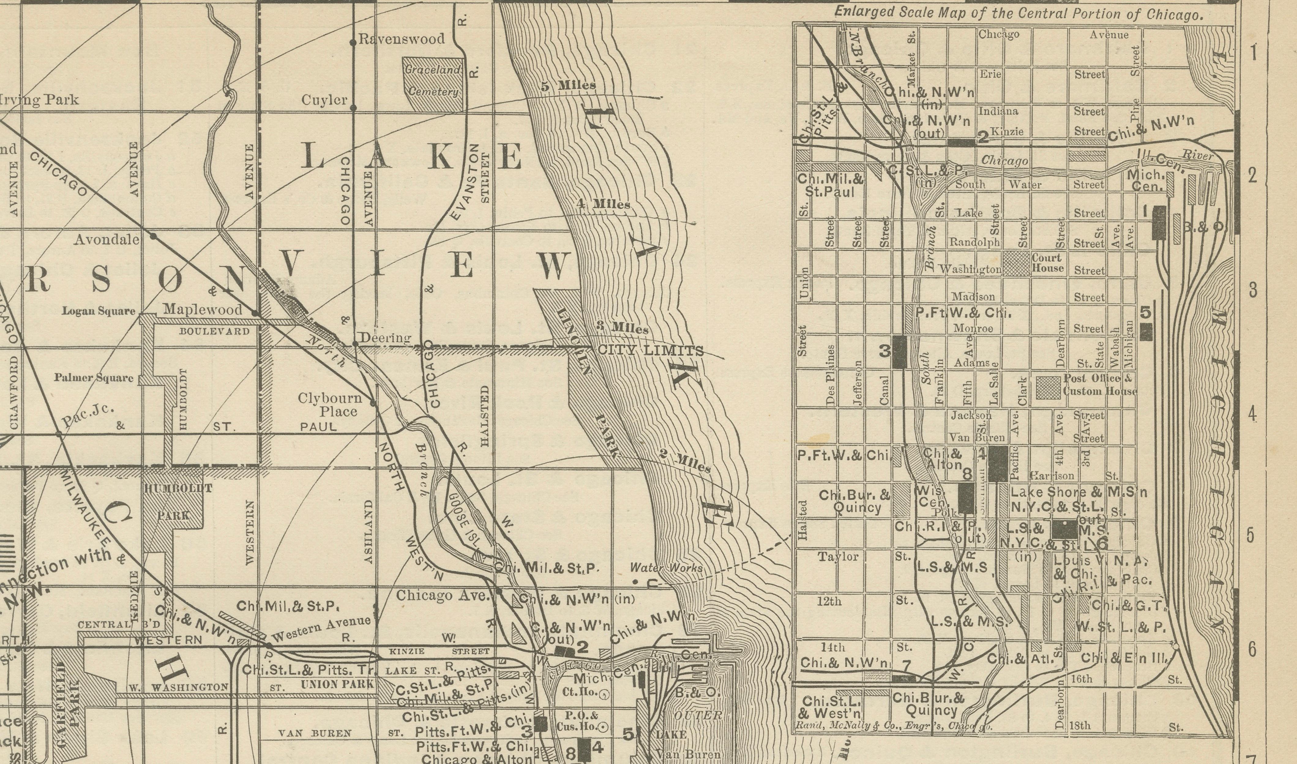 Antique Chicago Map Wall Art – Railroads, Lake Michigan & City Grid, ca.1888