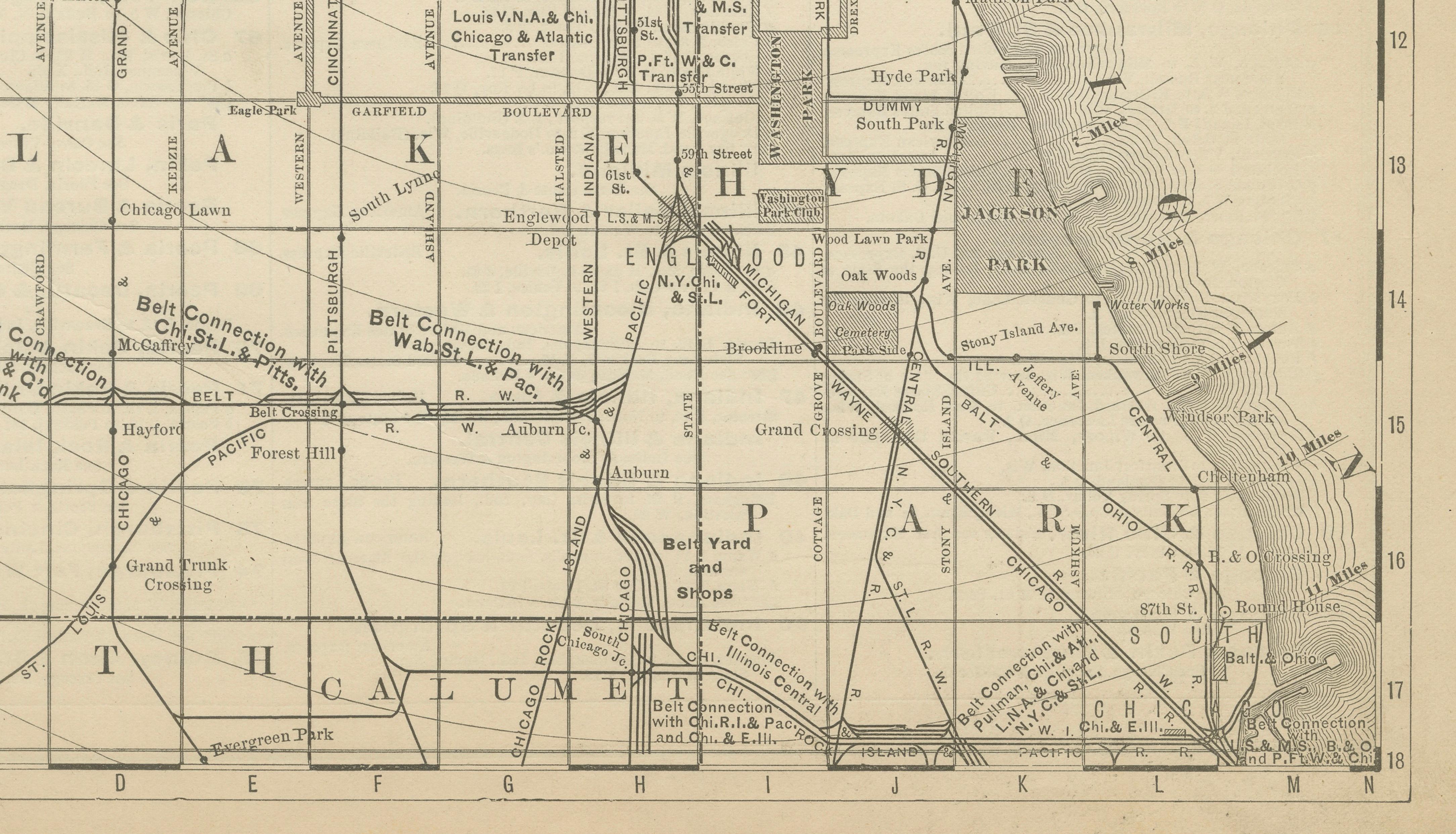 Antique Chicago Map Wall Art – Railroads, Lake Michigan & City Grid, ca.1888