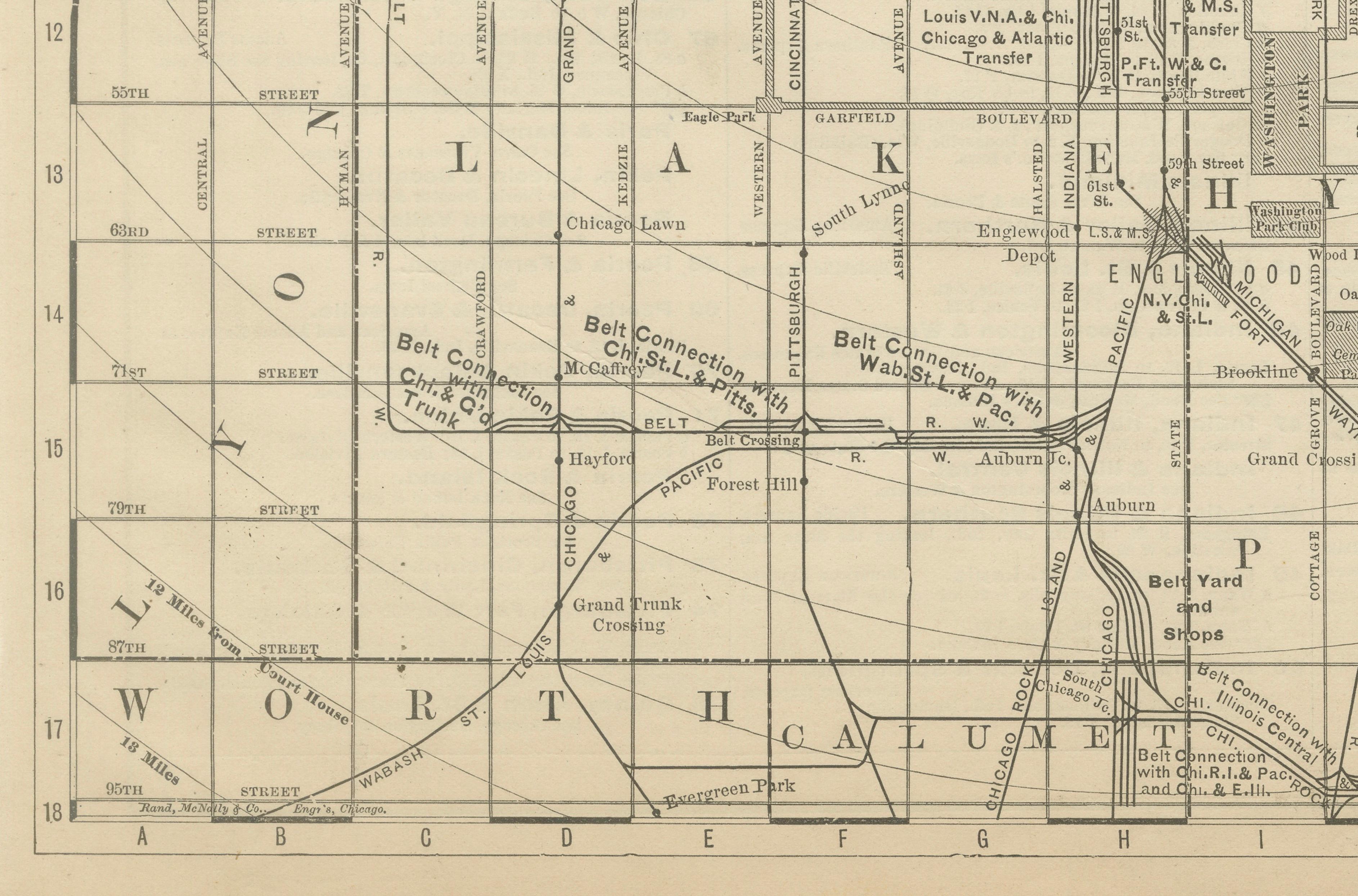 Antique Chicago Map Wall Art – Railroads, Lake Michigan & City Grid, ca.1888