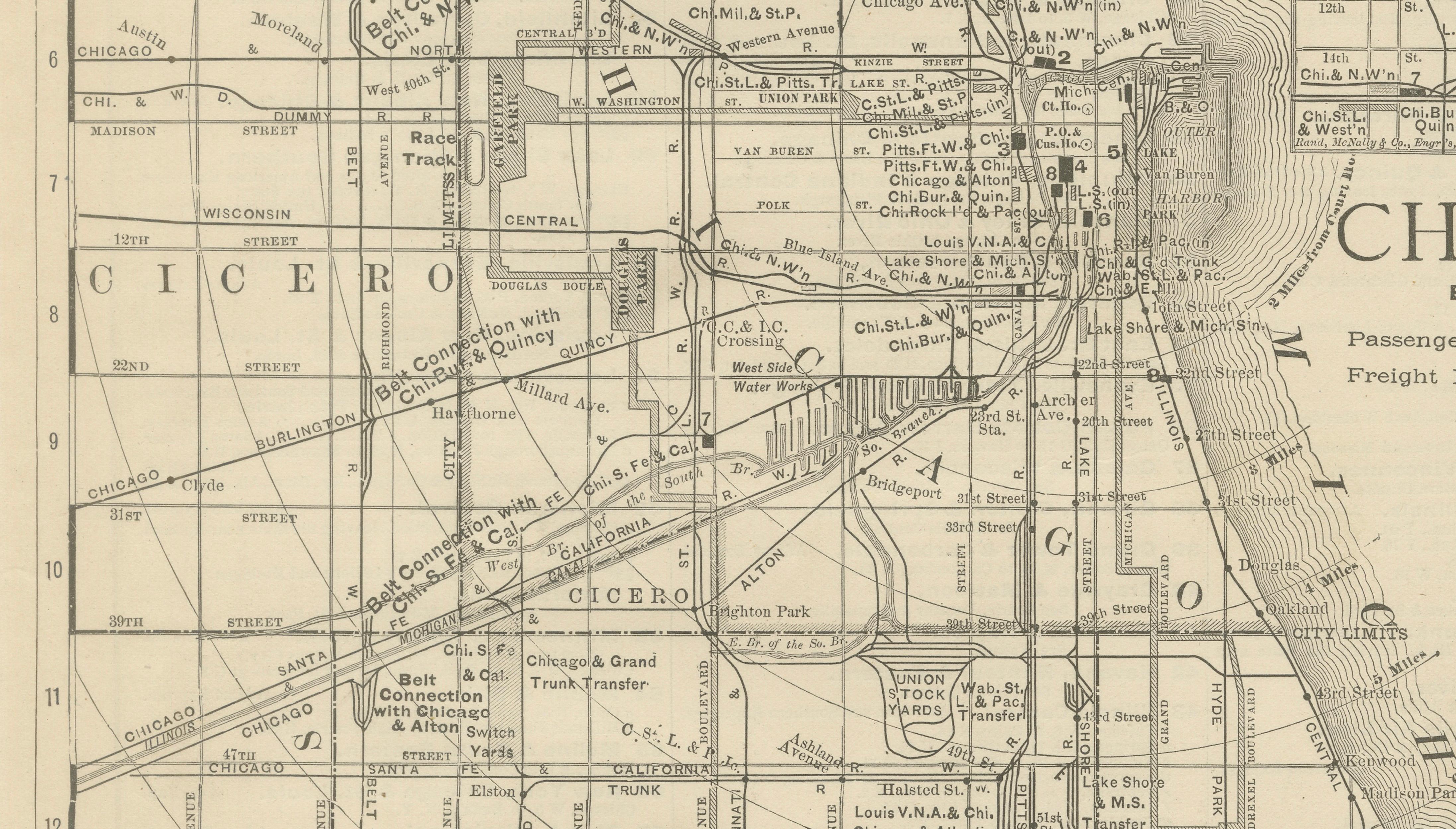 Antique Chicago Map Wall Art – Railroads, Lake Michigan & City Grid, ca.1888