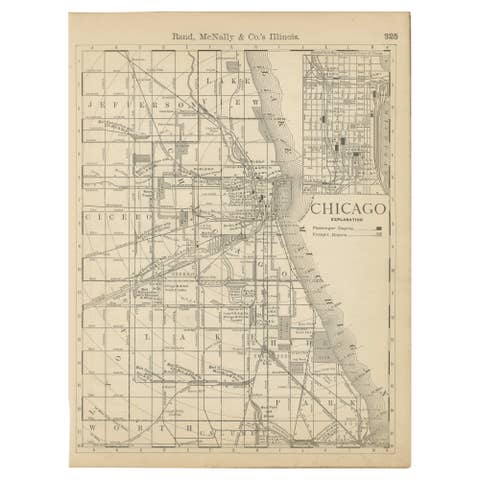Antique Chicago Map Wall Art – Railroads, Lake Michigan & City Grid, ca.1888