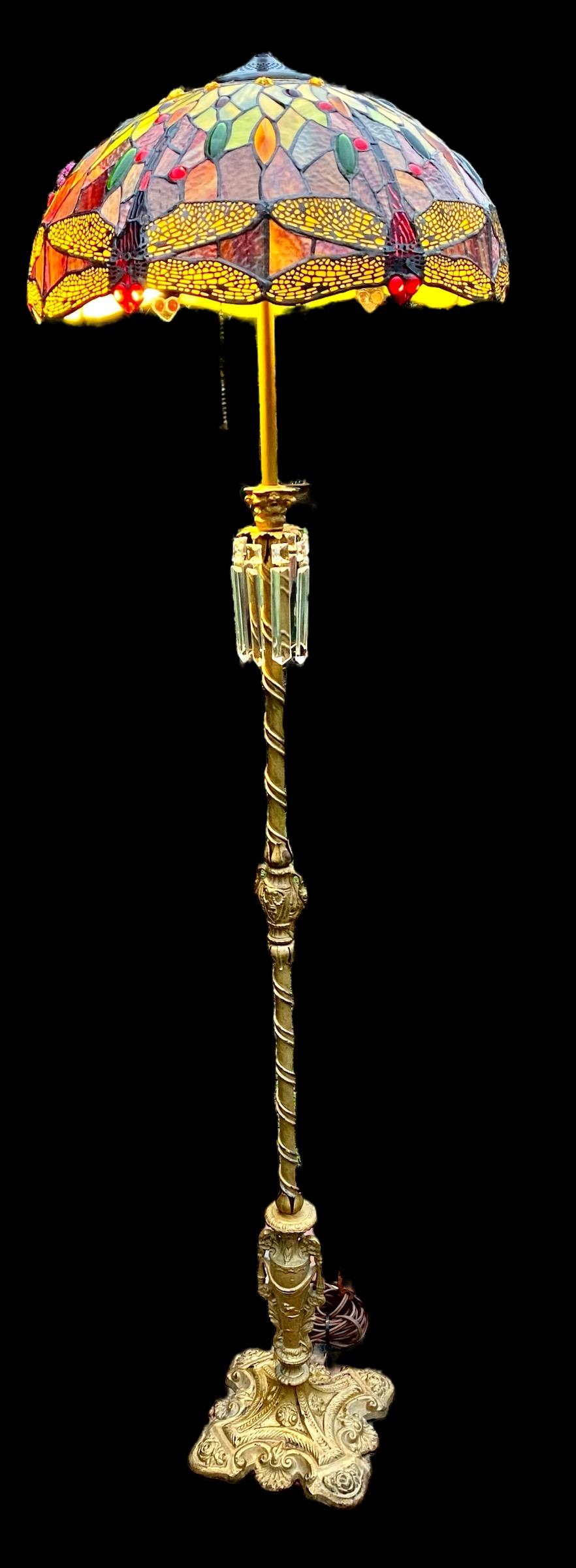 American Antique Chicago Shade Company Floor Lamp Tiffany Style Shade