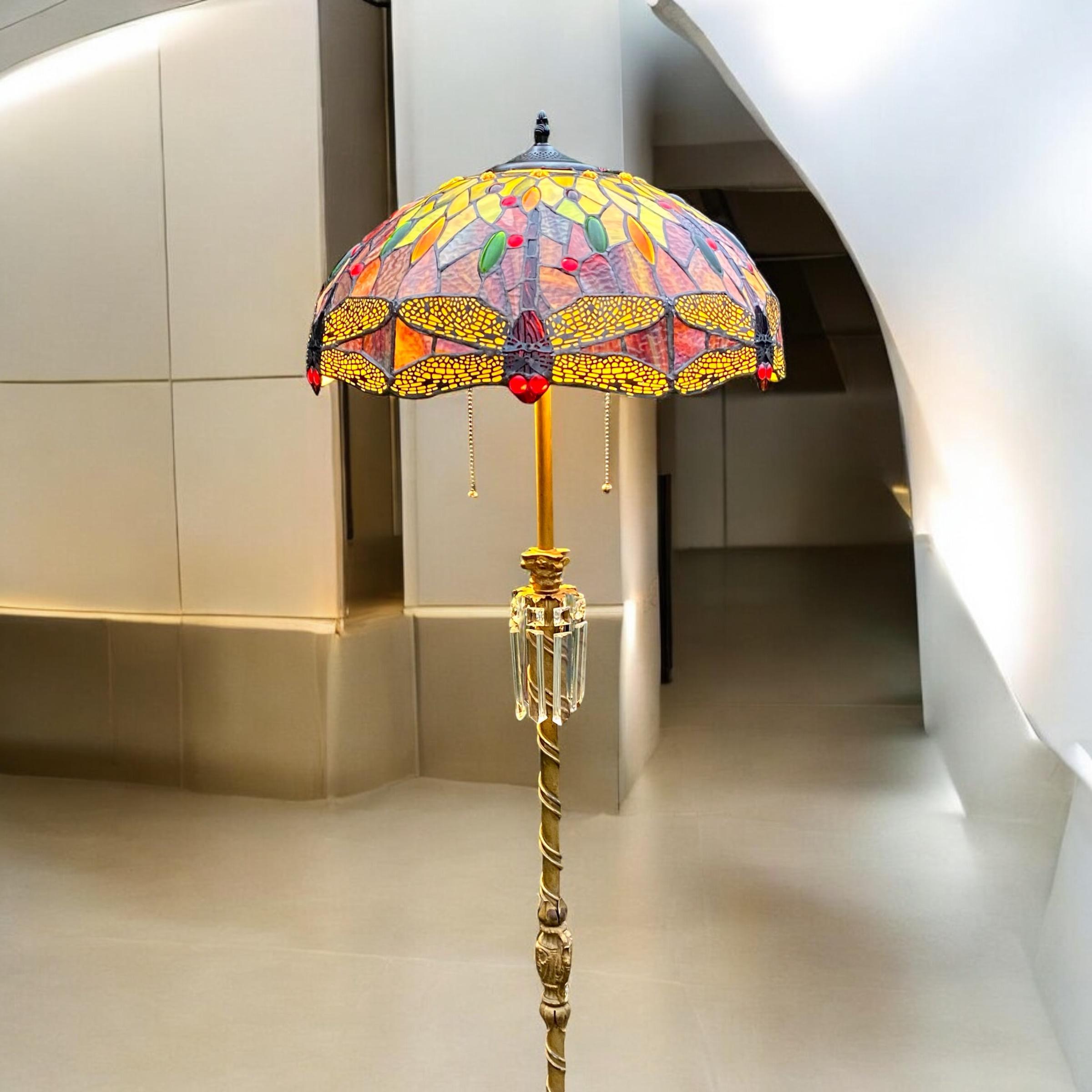 Bronzed Antique Chicago Shade Company Floor Lamp Tiffany Style Shade
