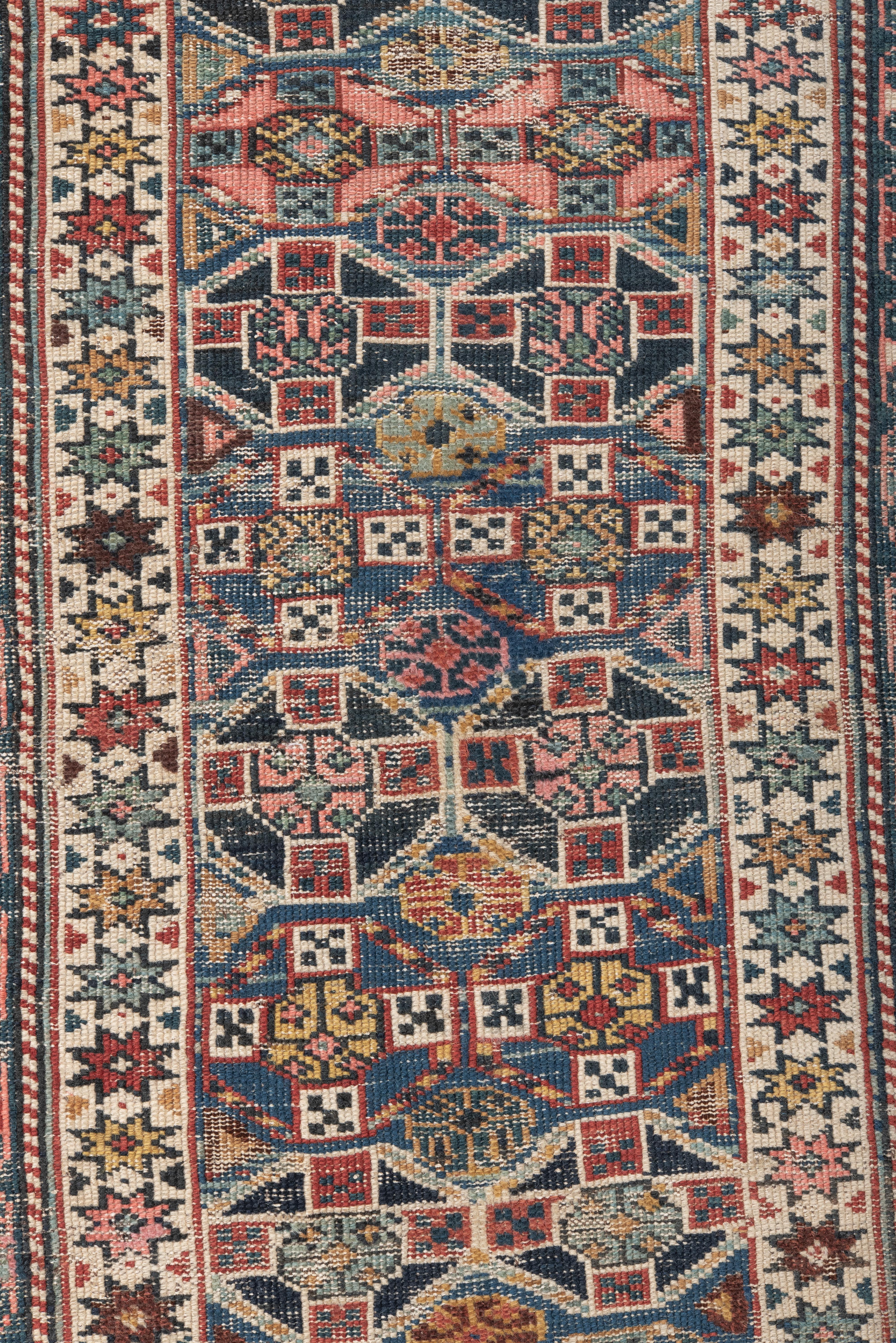 Antique Chichi Caucasian Rug with Pinks and Blue and Purple and Reds in Floral For Sale 1