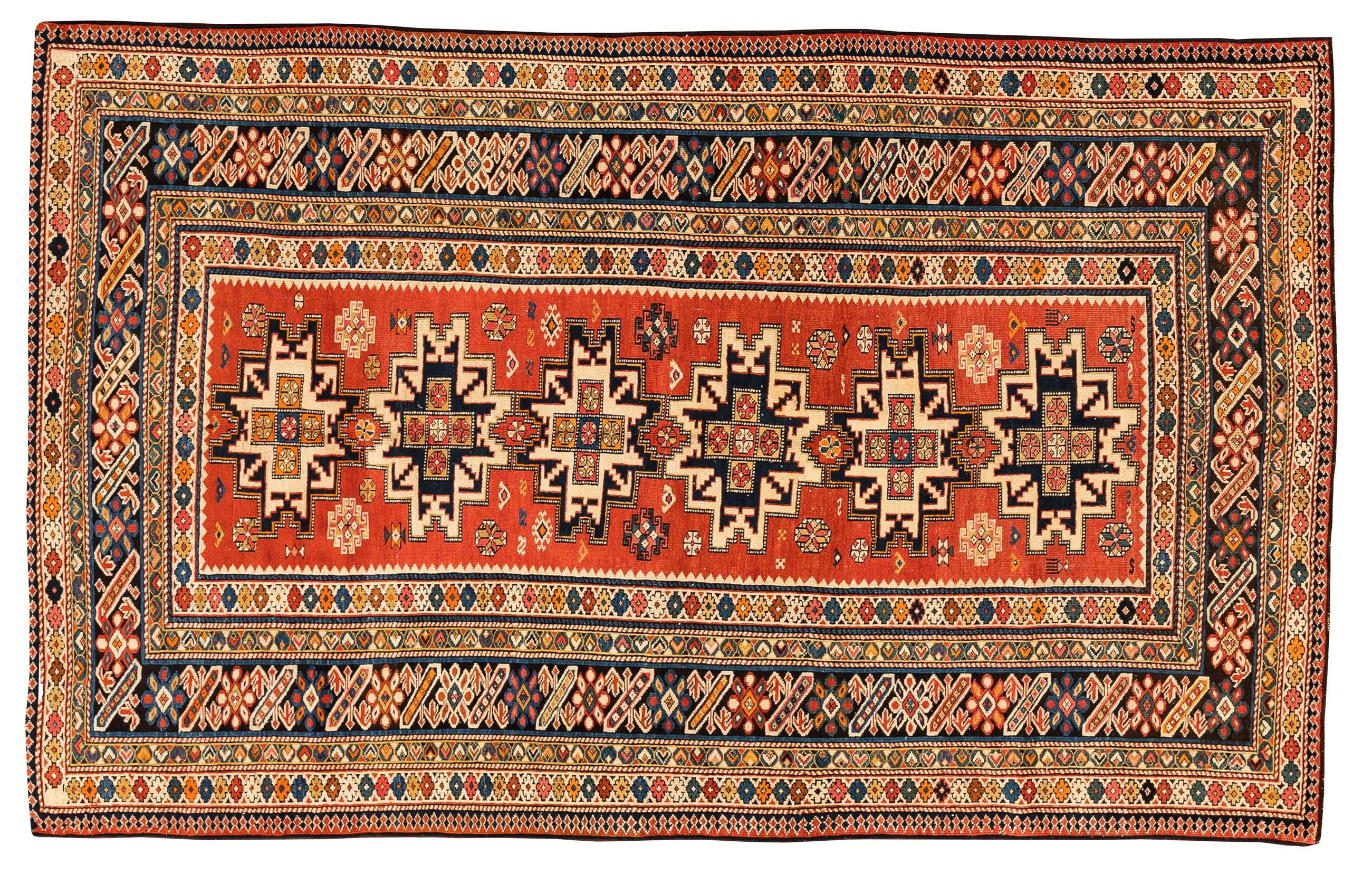 Hand-Knotted Antique Chichi, Kuba Rug For Sale