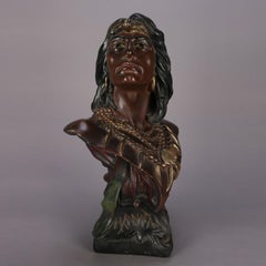 Antique Chief Hawata Figural Chalkware American Indian Portrait Sculpture