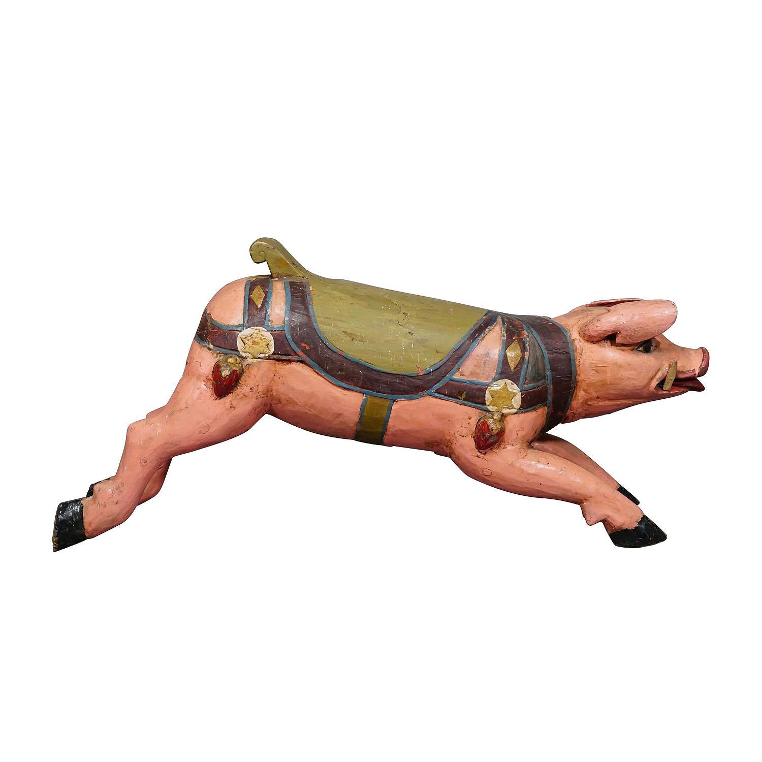 Antique Children Carousel Pig, Germany ca. 1920s

A wooden carved children's carousel pig with polychrome painting, made in Germany around 1920. Original unrestored condition, partially repainted, traces of use according to the old age, some minor