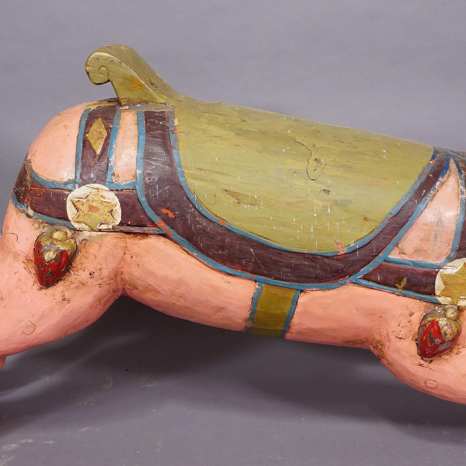 Antique Children Carousel Pig, Germany ca. 1920s In Fair Condition For Sale In Berghuelen, DE