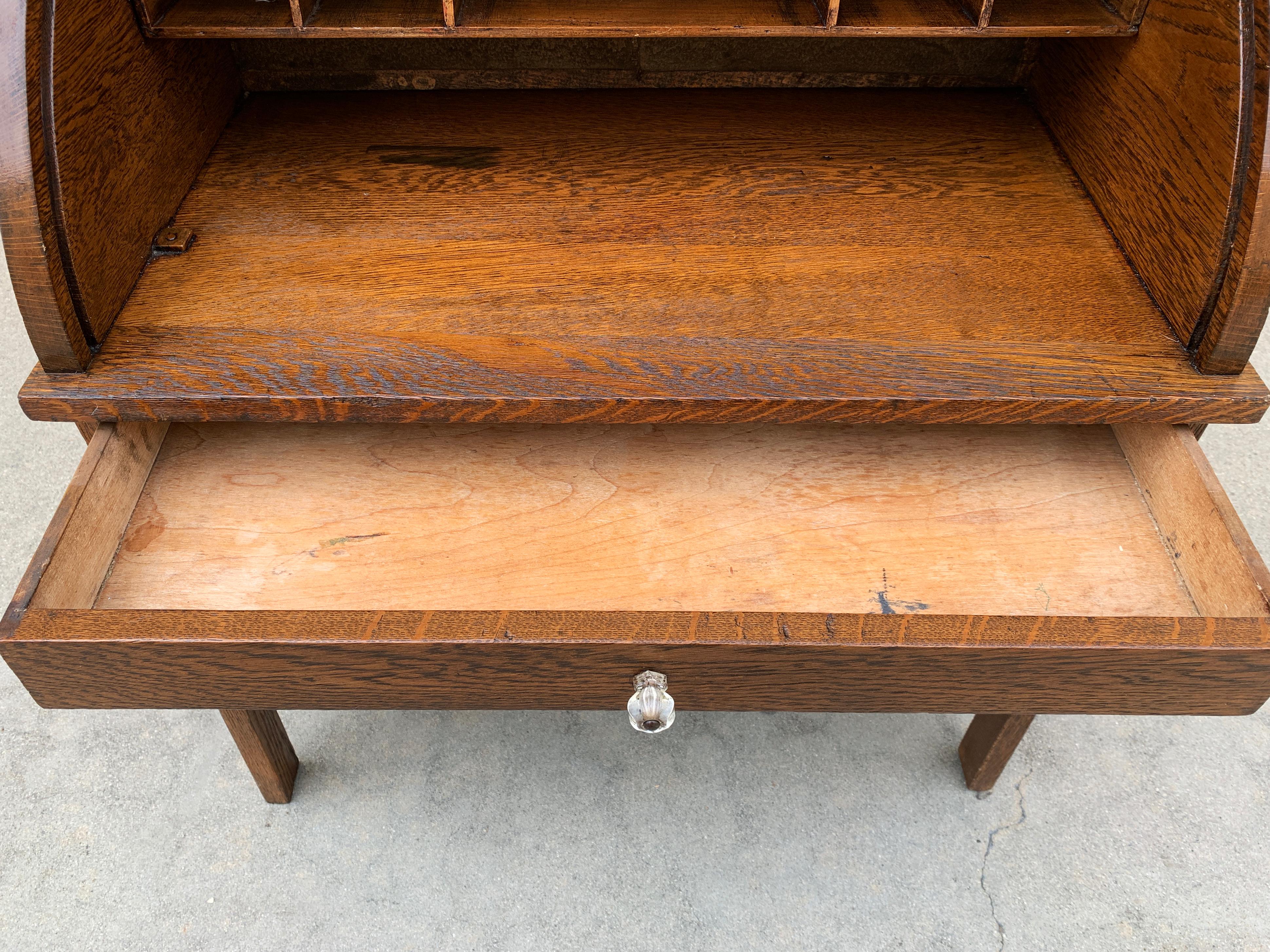American Craftsman Antique Children's Oak Roll Top Desk For Sale