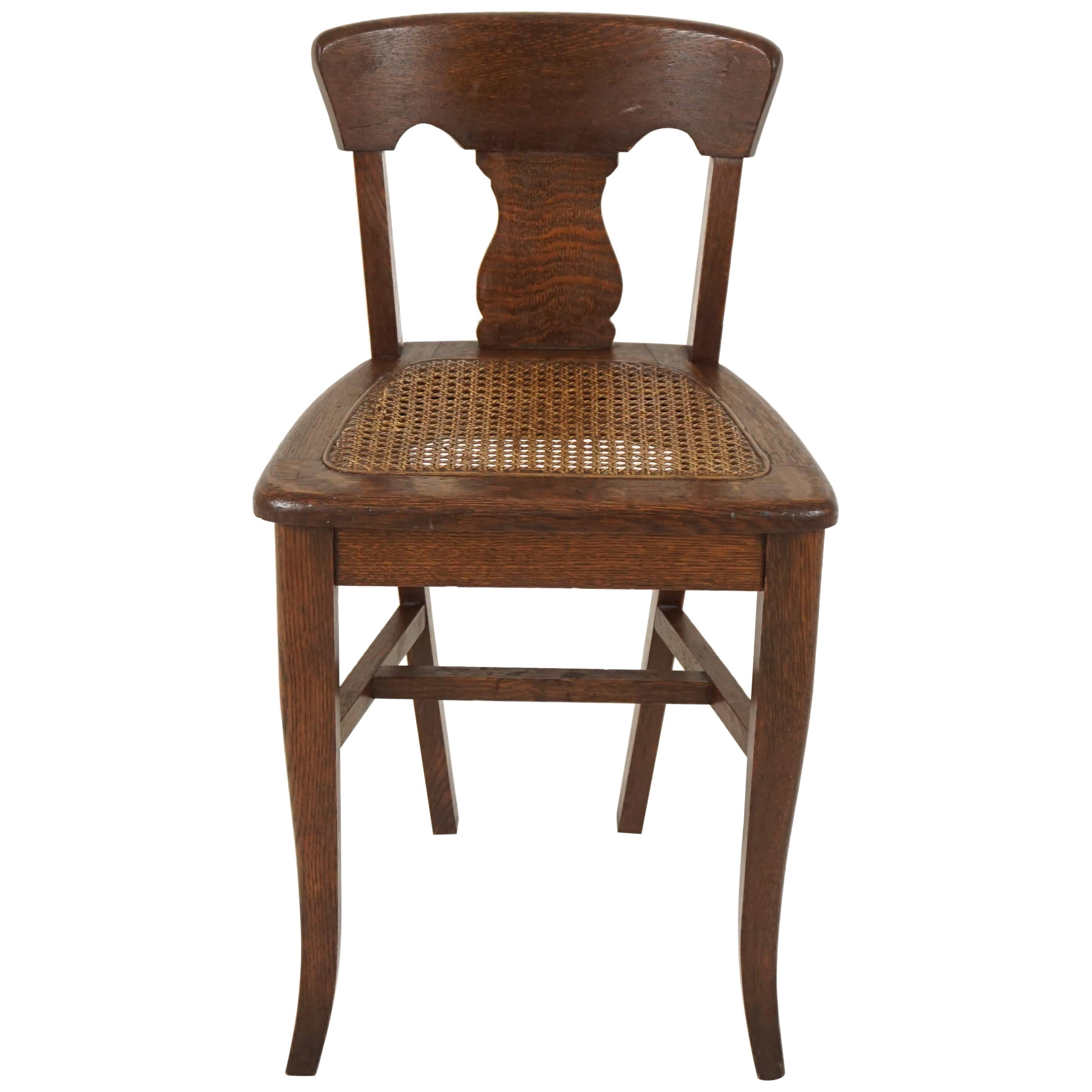 Antique Child's Chair, Tiger Oak Cane Seat, Canada 1920, B2013