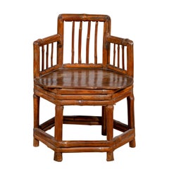 Antique Child's Corner Chair with Bamboo Frame and Hexagonal Base