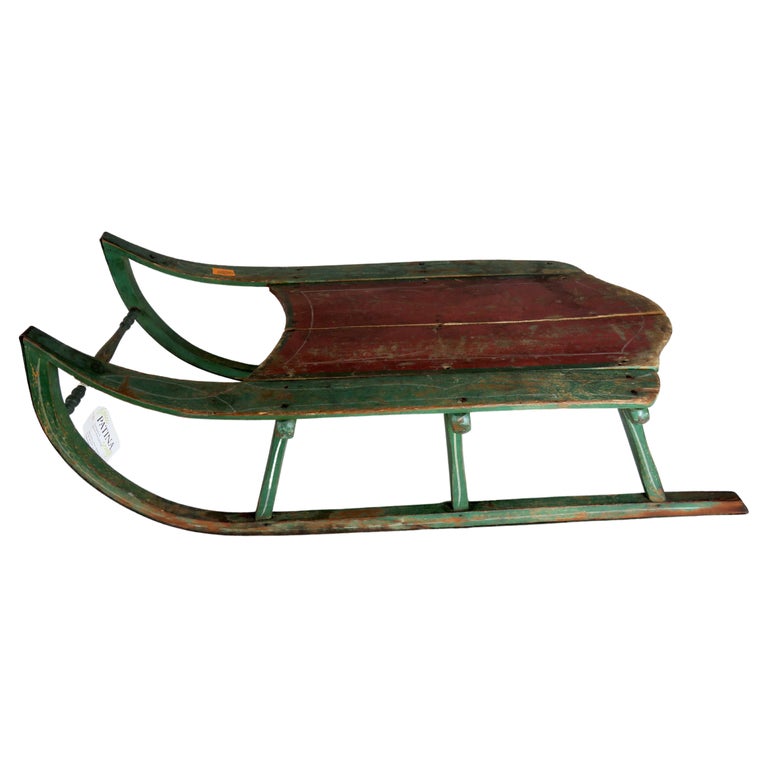 Antique Child's Sled in Green and Red Paint For Sale at 1stDibs | antique  childs sled, antique sled, old sleds