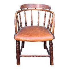Antique Child’s Windsor Barrel Chair with Leather Seat