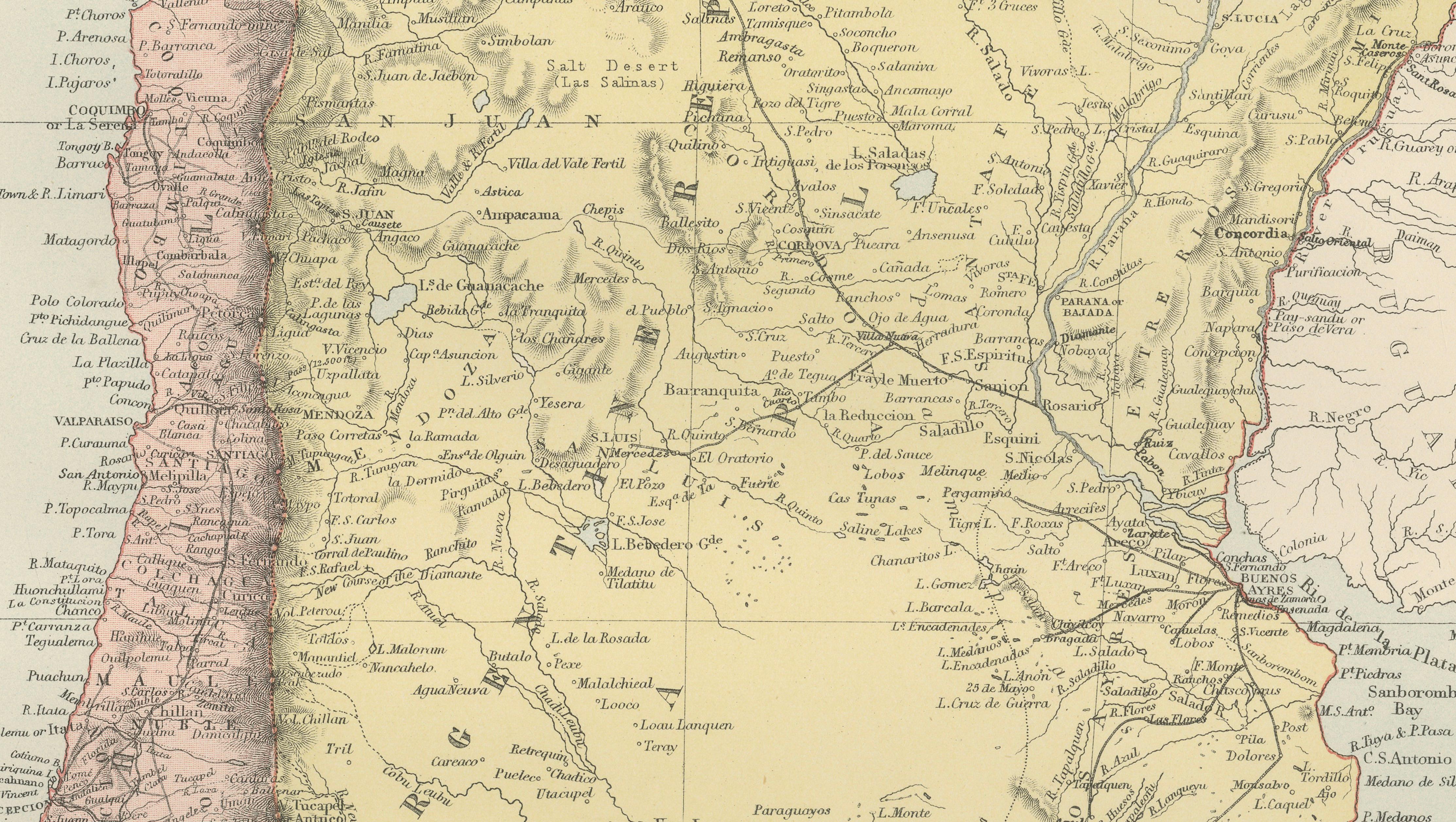 Antique Chile, Argentina & Bolivia Map, Patagonia, Bartholomew, 1884