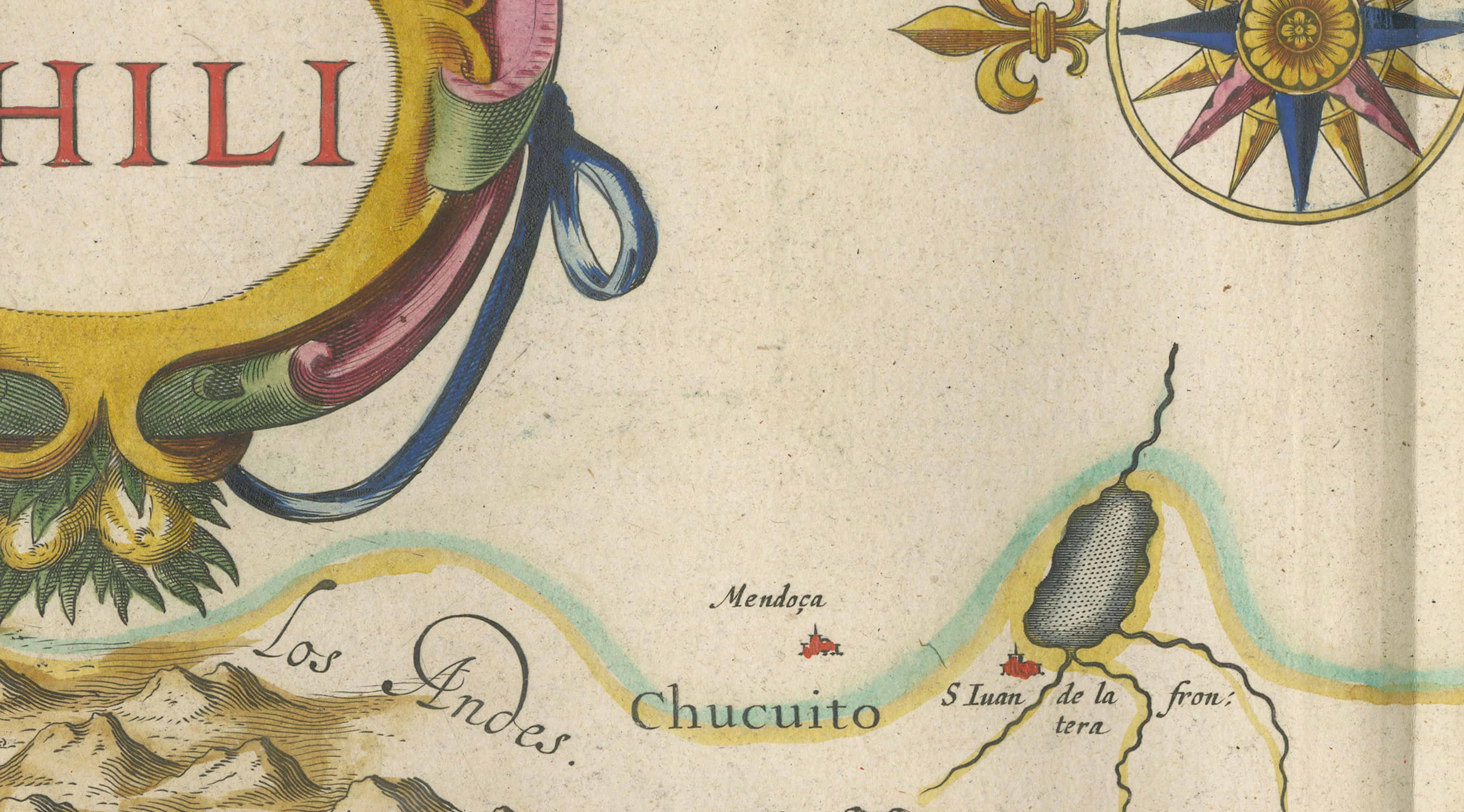 Antique Chile Map Blaeu c.1642 – Dramatic Andes & Pacific Panorama
