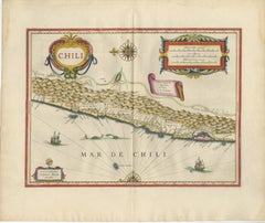 Antique Chile Map Blaeu c.1642 – Dramatic Andes & Pacific Panorama