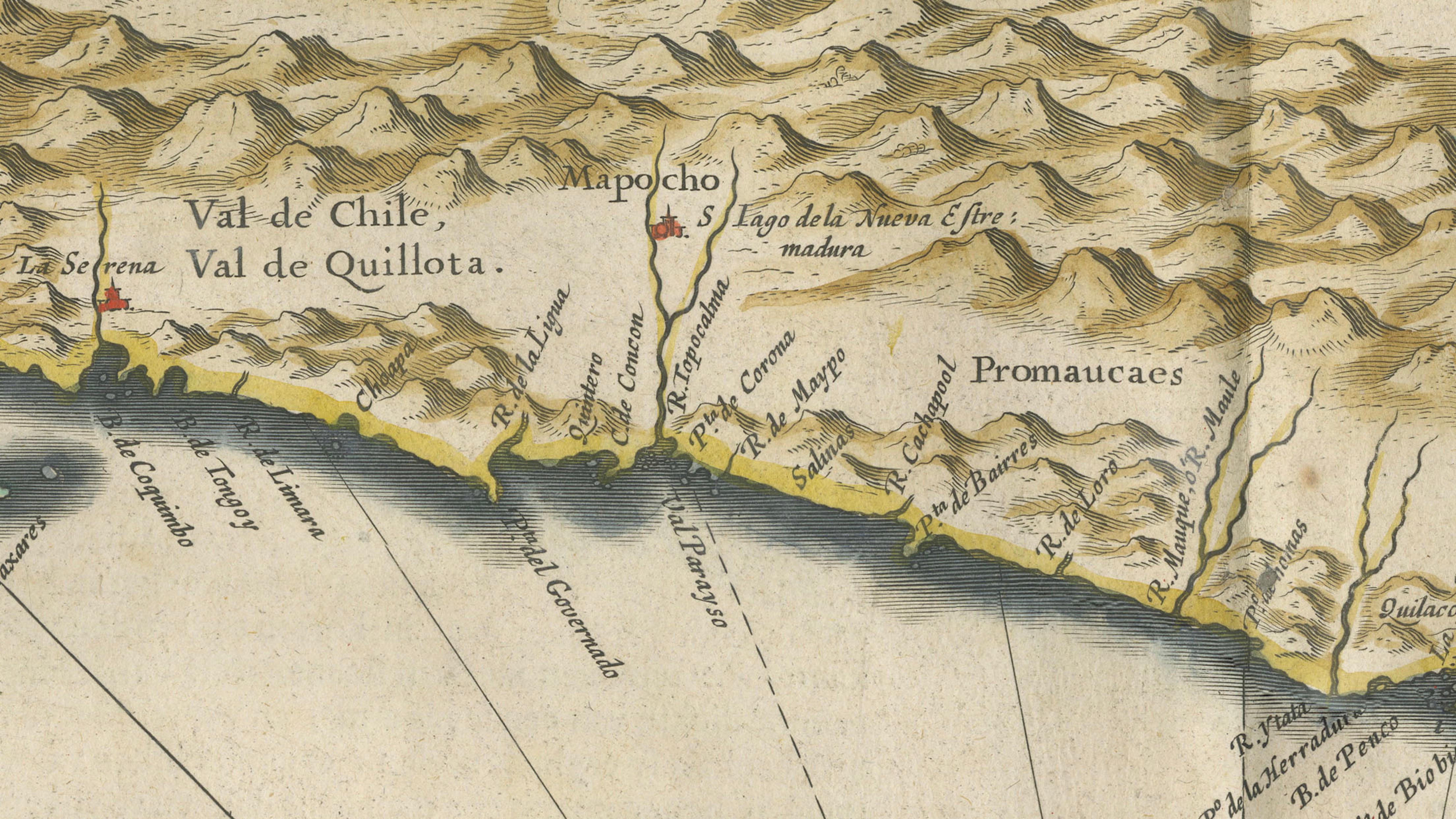 Antique Chile Map Blaeu c.1642 – Dramatic Andes & Pacific Panorama