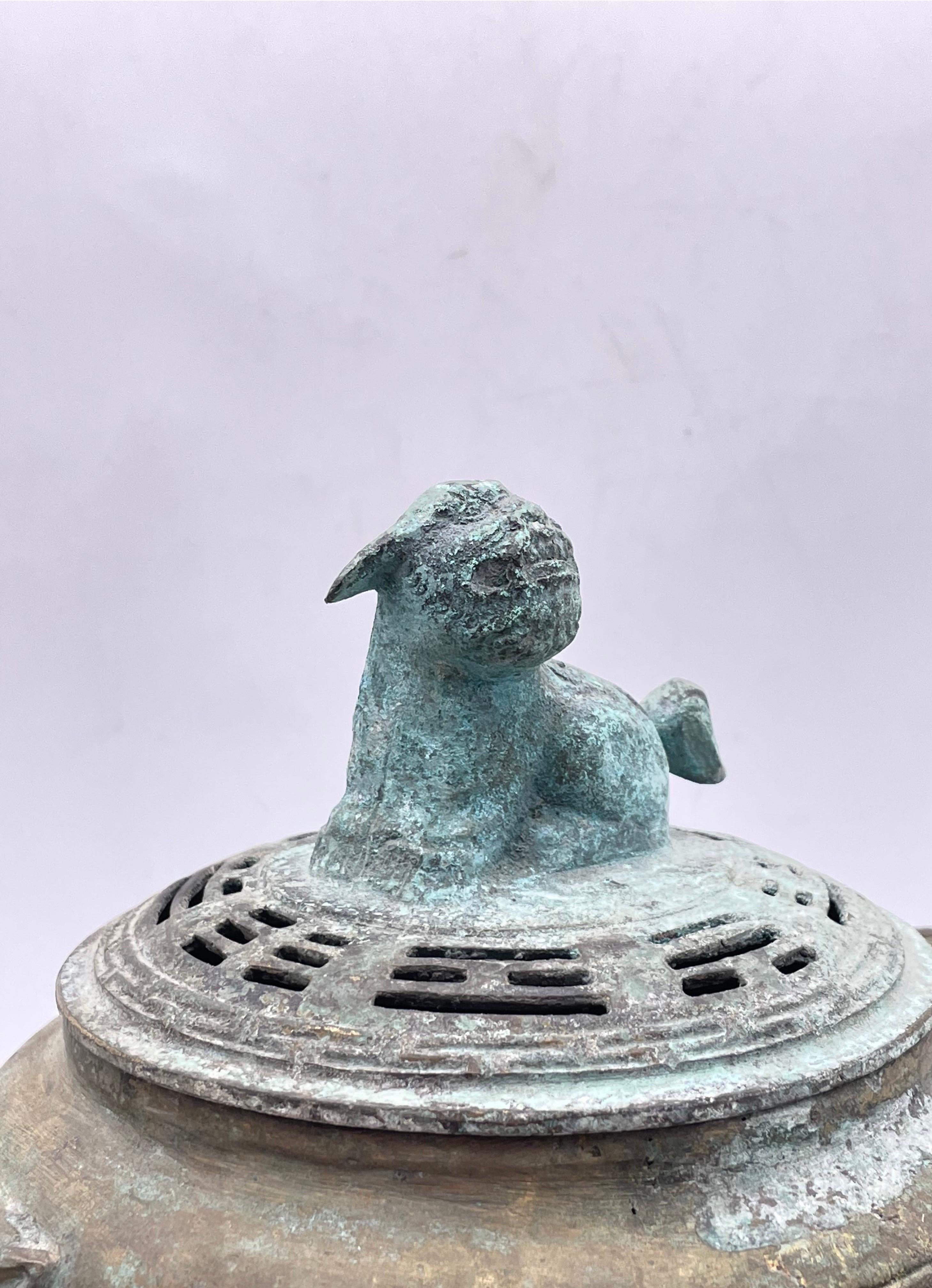 19th Century Antique china bronze incense burner For Sale