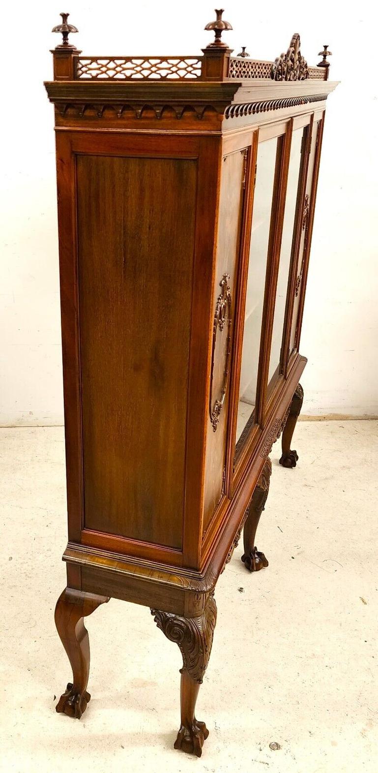 American Antique China Cabinet Chippendale Walnut by Royal Furniture Co For Sale