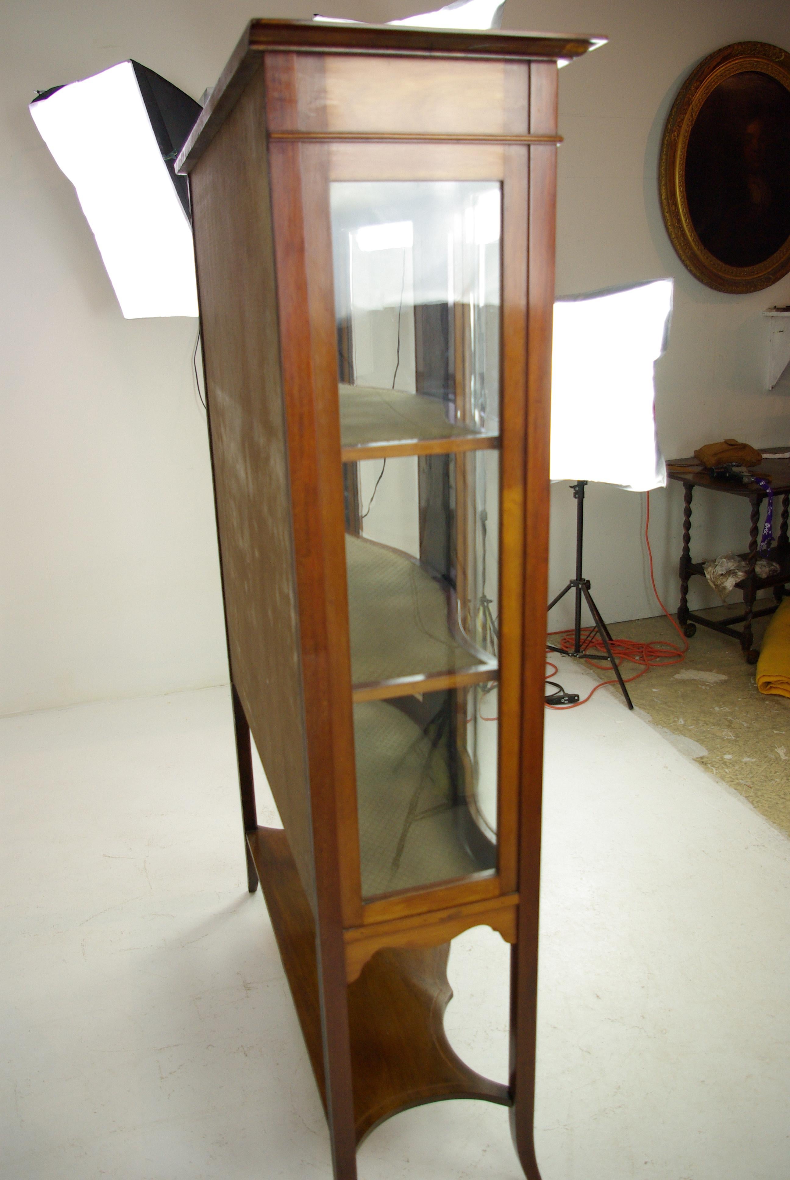 Antique China Cabinet, Walnut, Bow Front Cabinet, Curio Cabinet, 1910 4