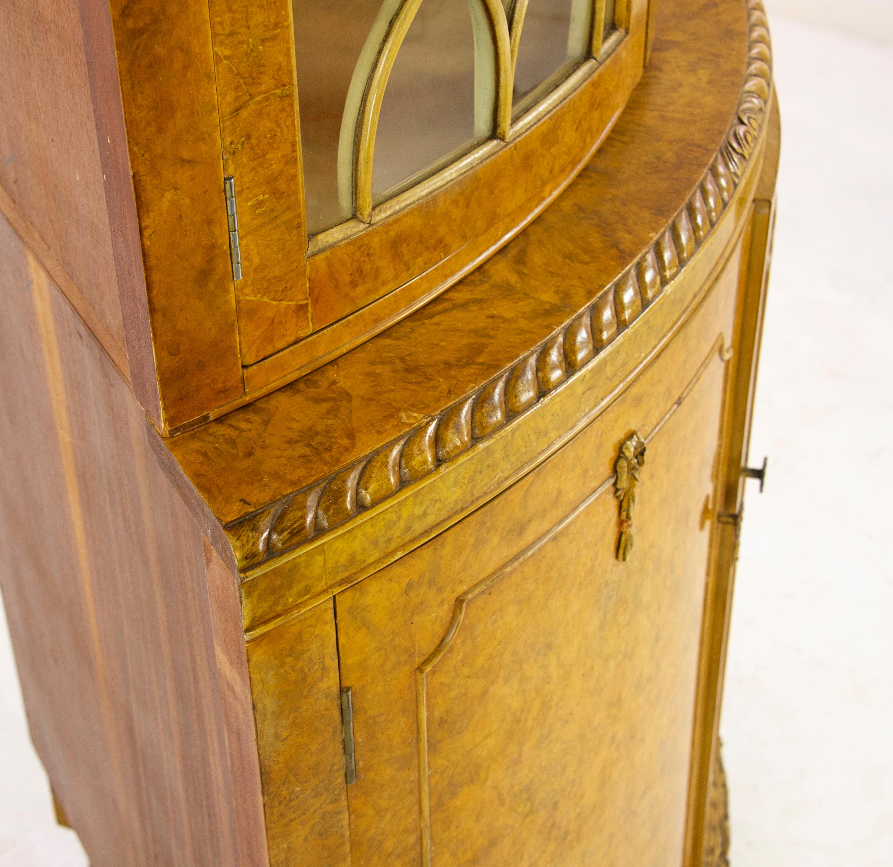 Antique China Cabinet, Walnut, Bow Front, Curio Cabinet, Scotland, 1930, B1176 9