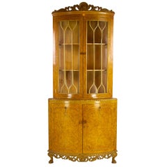 Vintage China Cabinet, Walnut, Bow Front, Curio Cabinet, Scotland, 1930, B1176