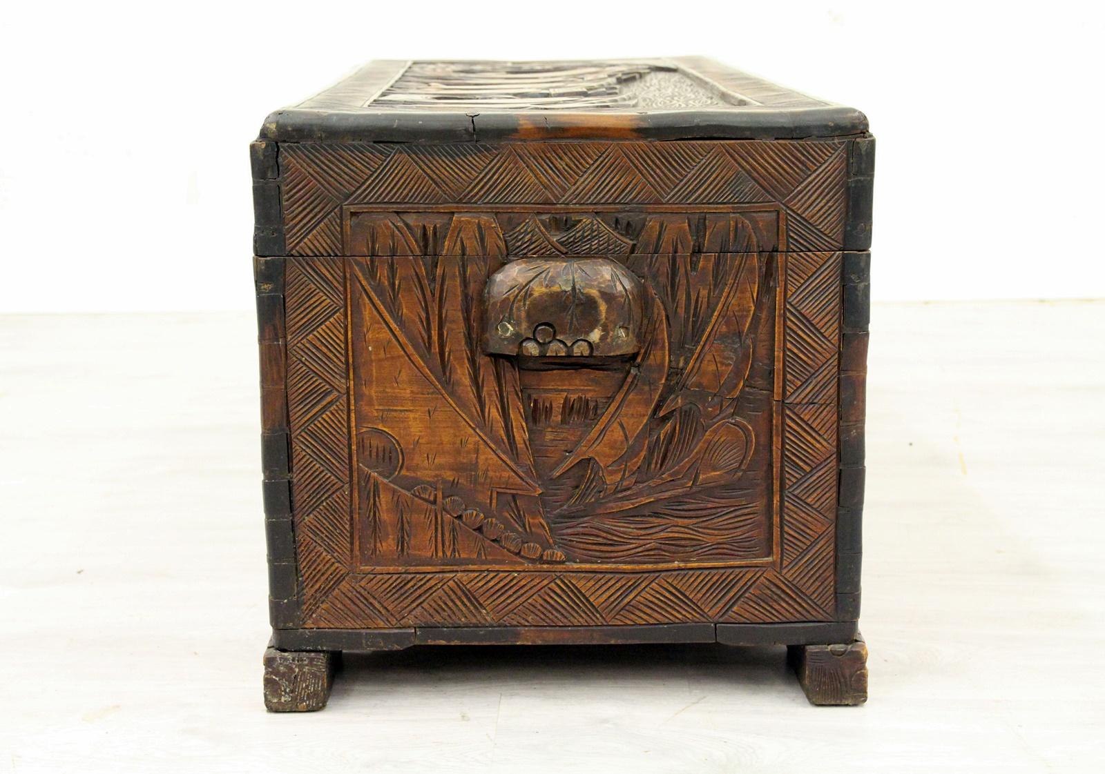Asian Antique China Chest Sandalwood Hand Carved Coffee Table For Sale